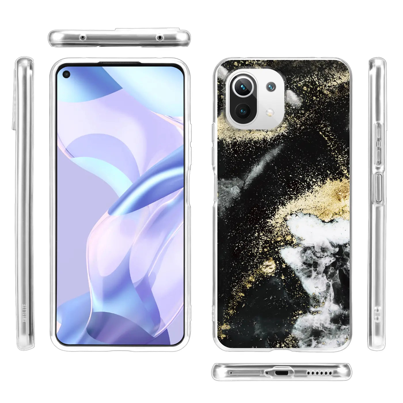 Xiaomi Mi 11 Lite 4G/5G Hülle, Marmor & Sand Design, schwarz/gold, von vorne & Seite