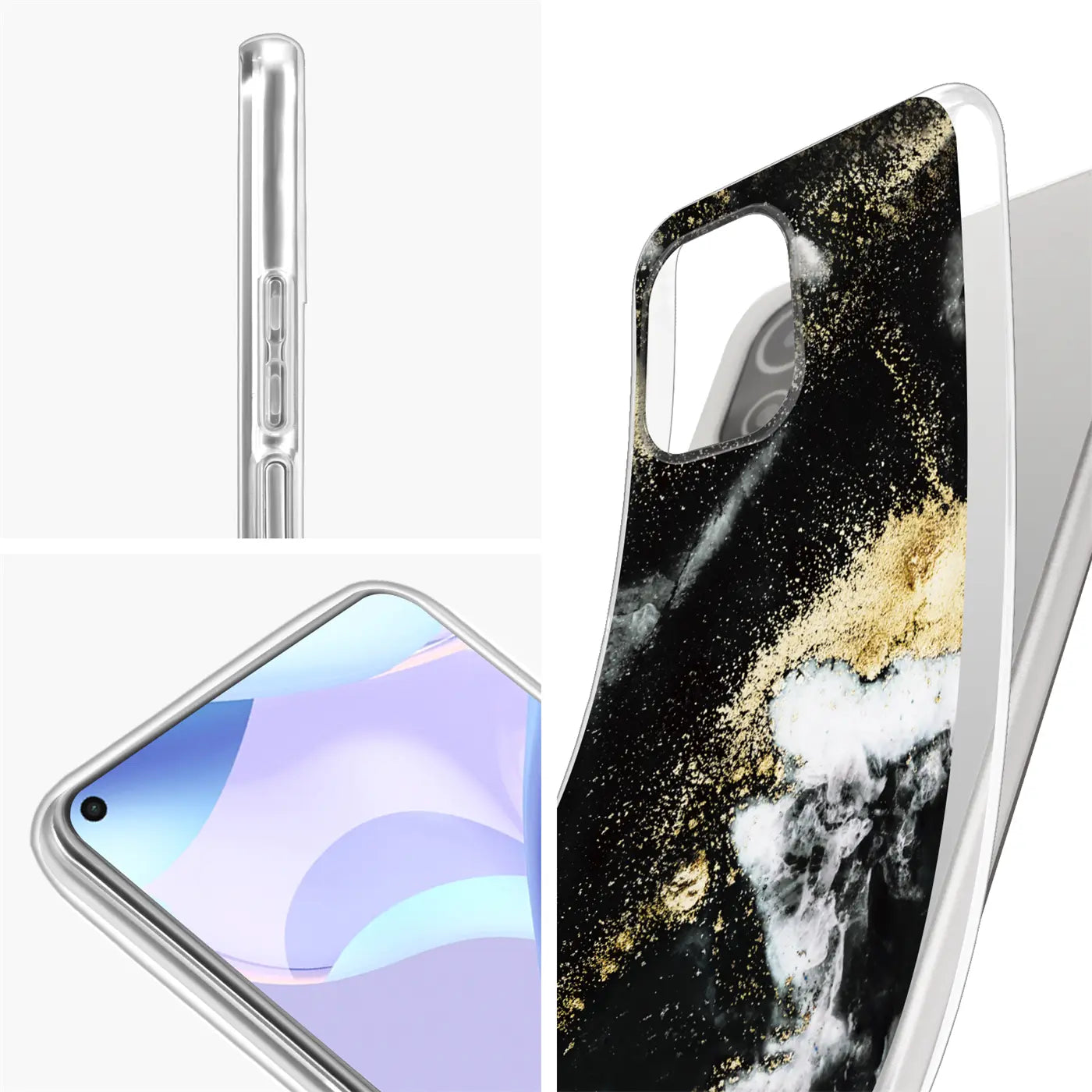 Schwarze Marmor-Sand-Hülle mit Goldakzenten, seitliche Ansicht, Xiaomi Mi 11 Lite 4G/5G.