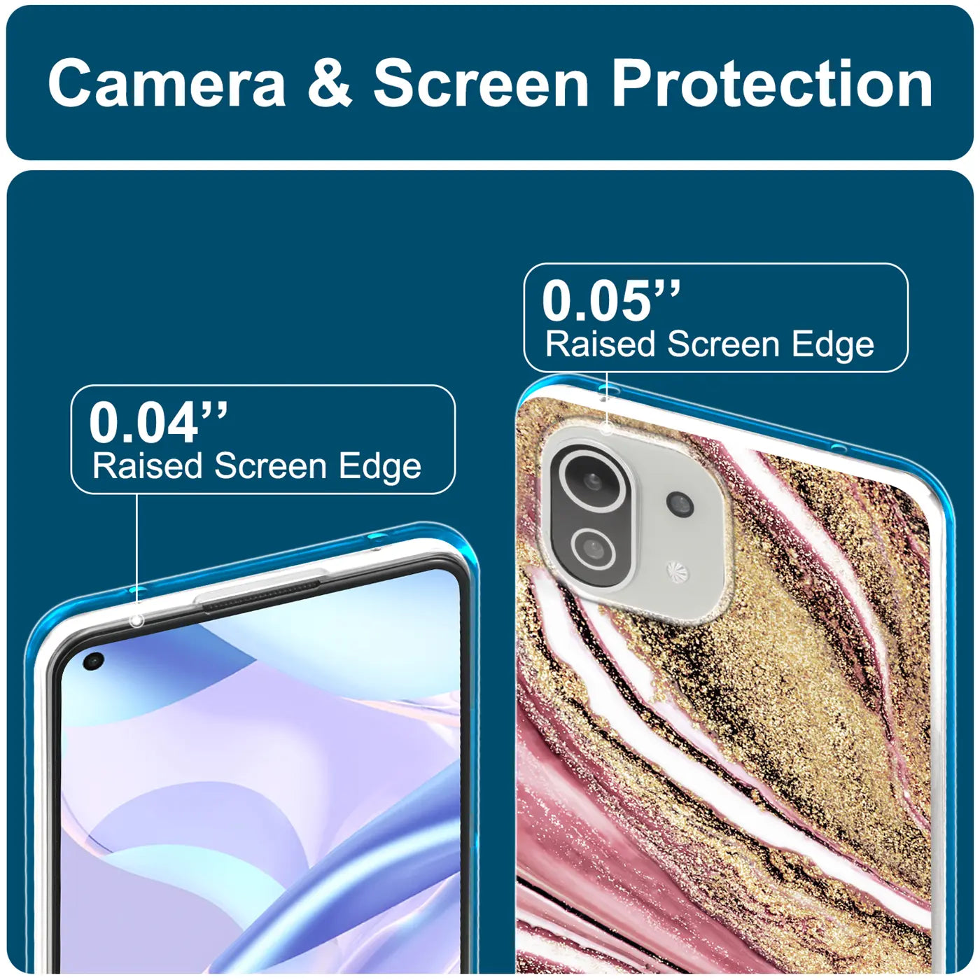 Xiaomi Mi 11 Lite 5G Hülle, Marmor-Design, Nahaufnahme, Rückseite, Pink/Gold