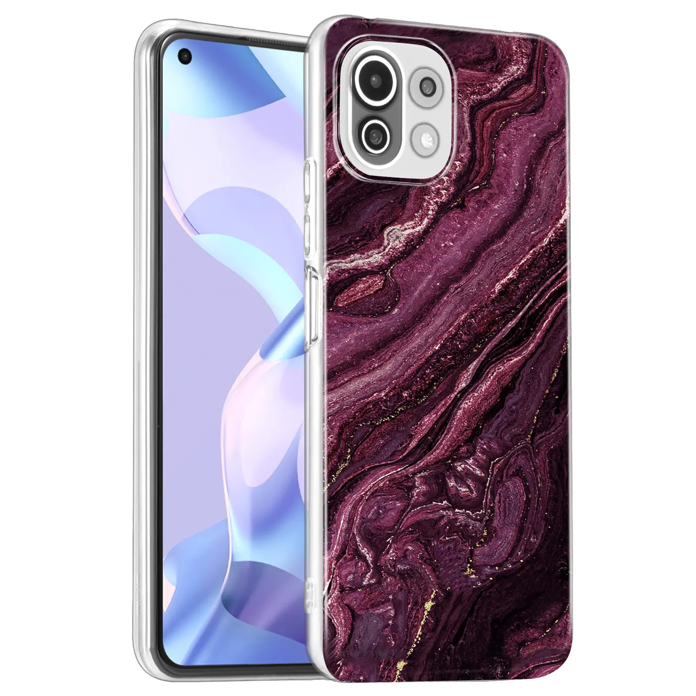 Lila Marmor-Design Hülle auf Xiaomi Mi 11 Lite 4G/5G, Nahaufnahme