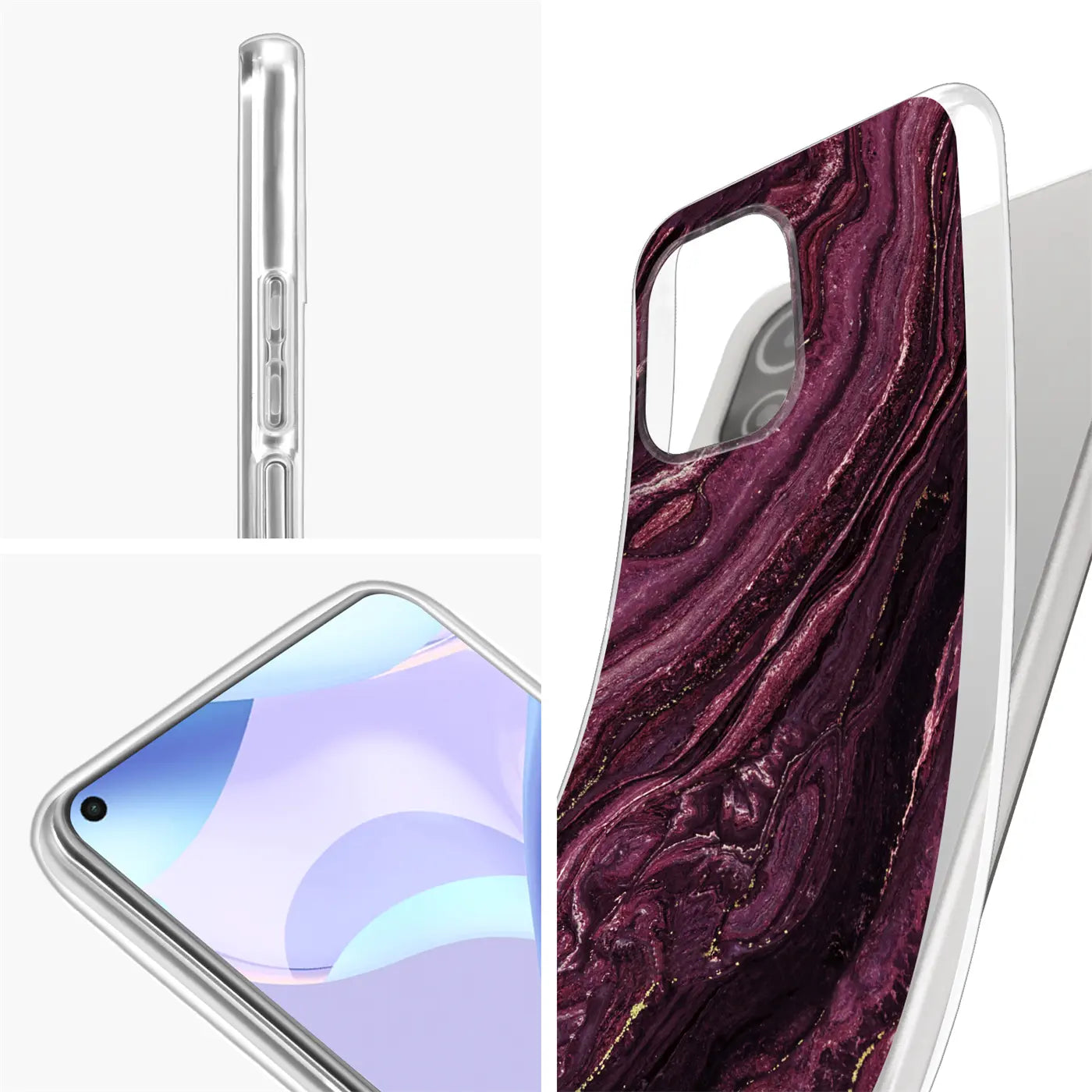 Lila Marmor-Design Hülle für Xiaomi Mi 11 Lite, klare Seiten, Nahaufnahme