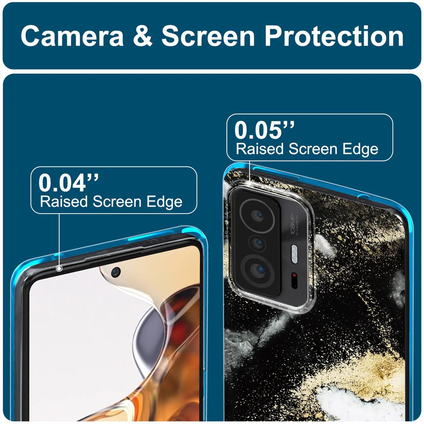 Schwarze Marmor-Hülle mit Goldakzenten, Rückansicht, Xiaomi Mi 11T Pro.