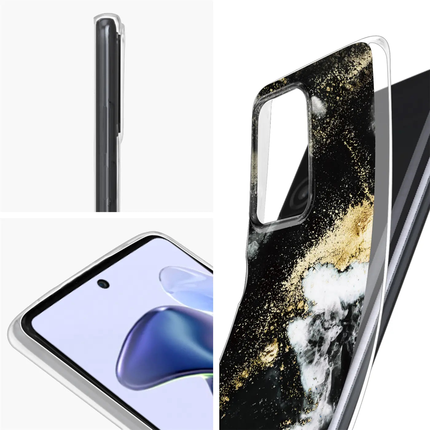 Xiaomi Mi 11T Pro Hülle, Marmor-Sand-Design, Schwarz/Gold, von der Seite und schräg