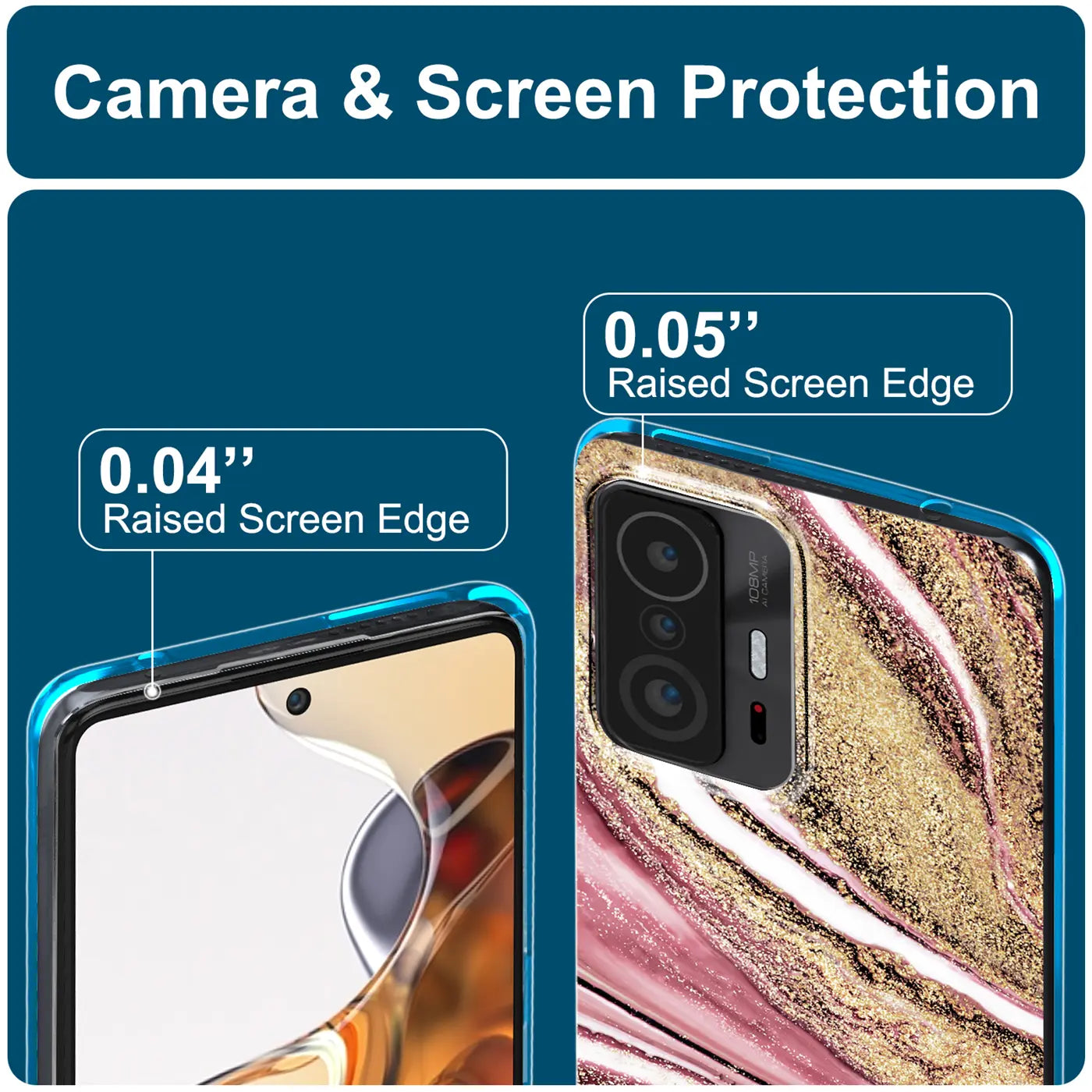Xiaomi Mi 11T Pro Hülle, Marmor-Design, Nahaufnahme, Rückseite, Kamera, Pink/Gold