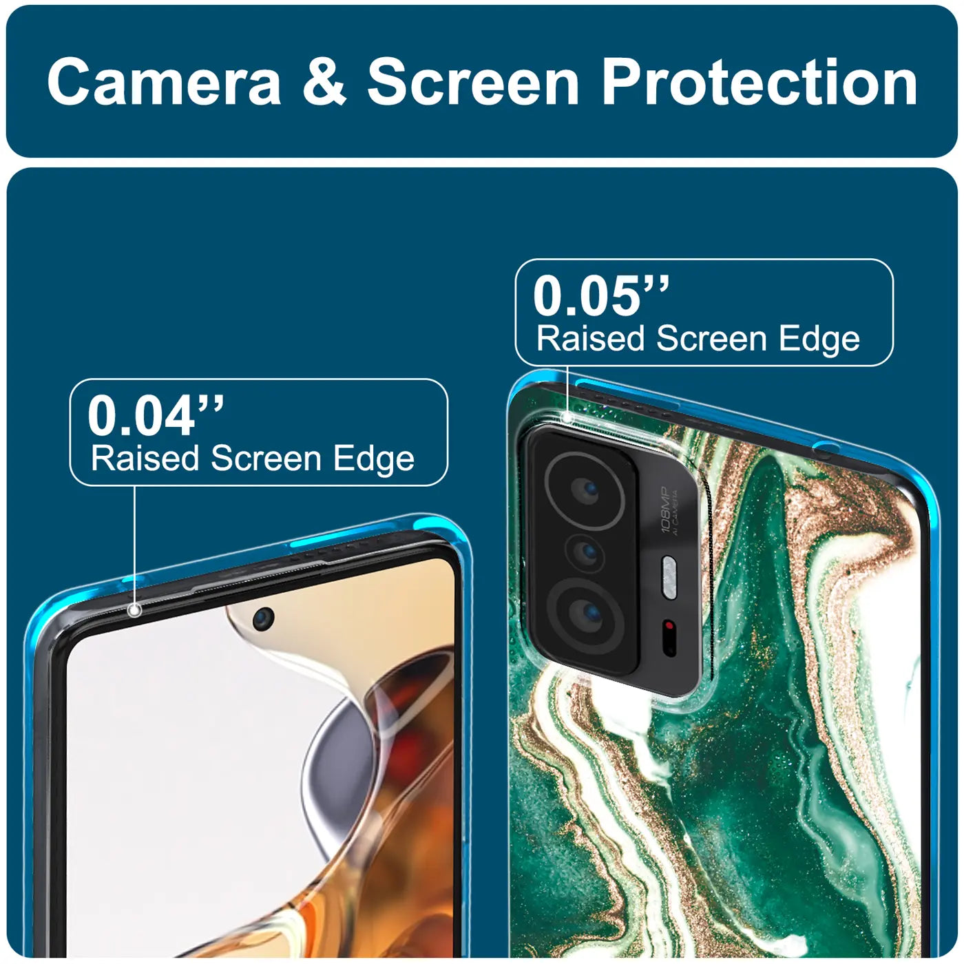 Grüne Marmor-Handyhülle mit Kamera, Nahaufnahme, Xiaomi Mi 11T Pro.