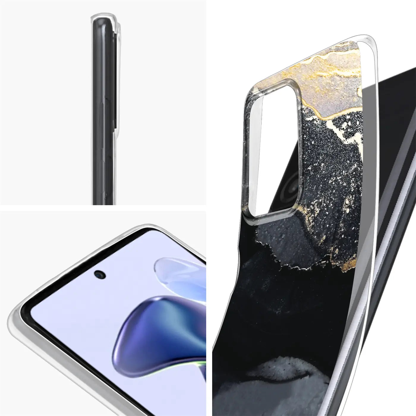 Xiaomi Mi 11T Pro Hülle, Marmor-Design, transparent, von vorne und Seite