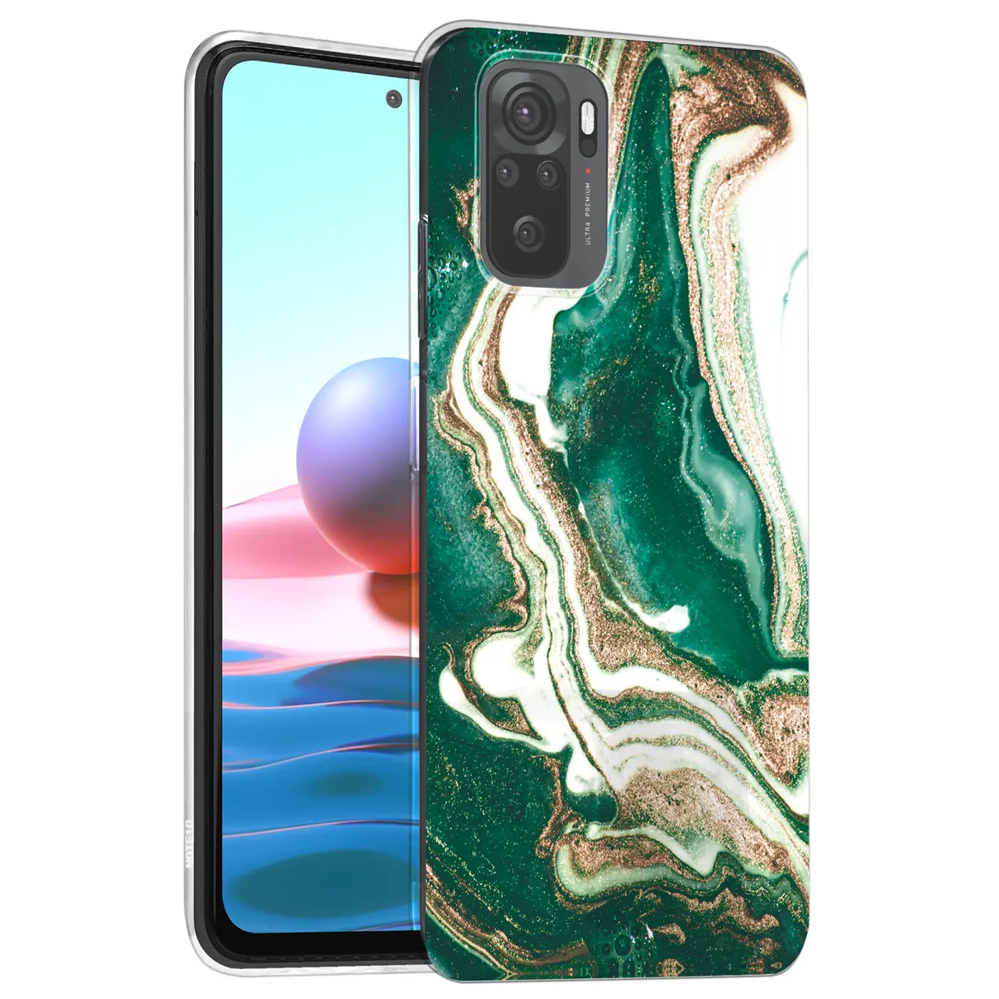 Grüne Marmor-Hülle mit Sand-Effekt auf Xiaomi 12 Pro, von vorne, leicht schräg