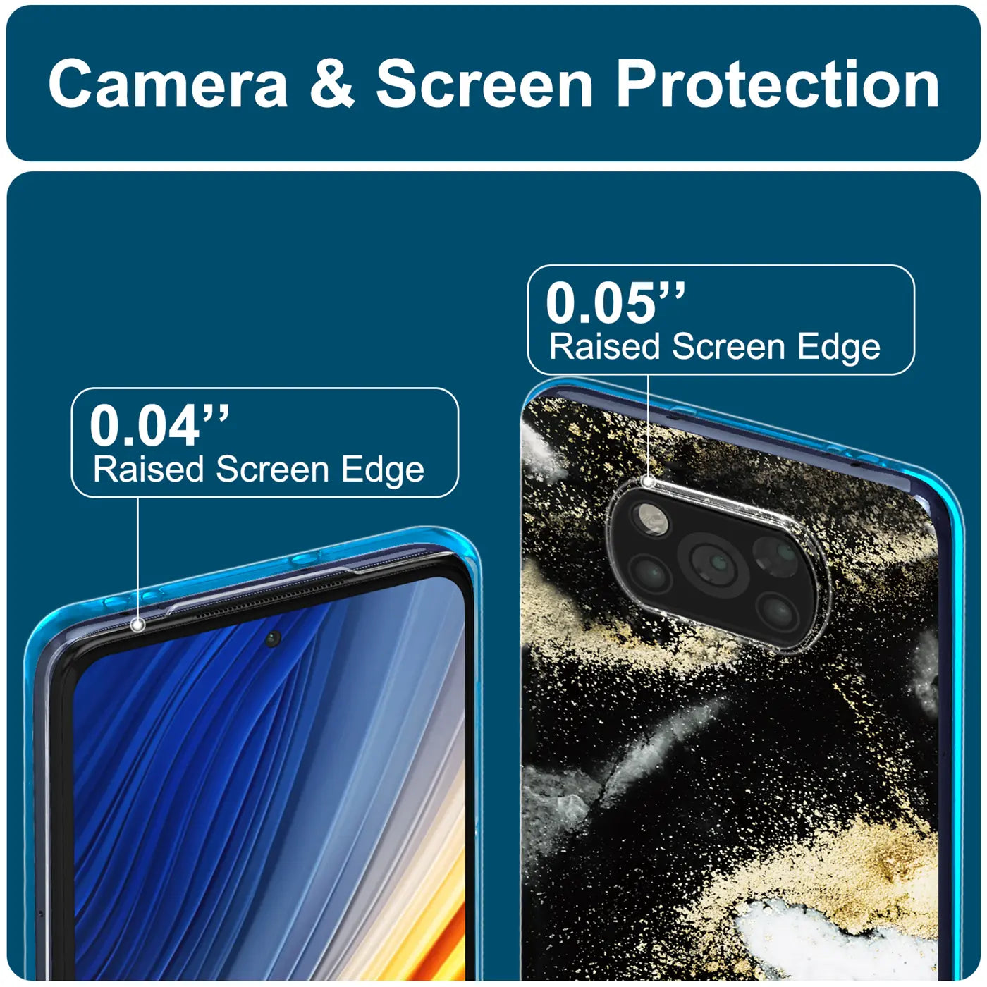 Xiaomi Poco X3 Pro Hülle, Marmor-Sand-Design, Nahaufnahme, Rückseite und Vorderseite