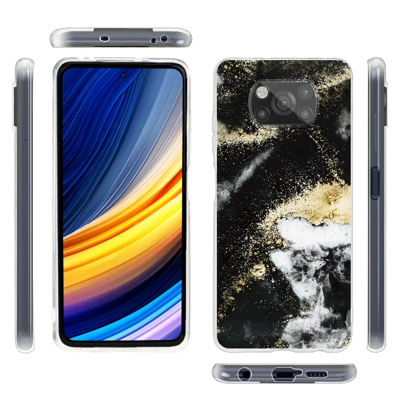 Xiaomi Poco X3 Pro Hülle, Marmor/Sand-Design, Vorder- und Rückansicht, Kunststoff
