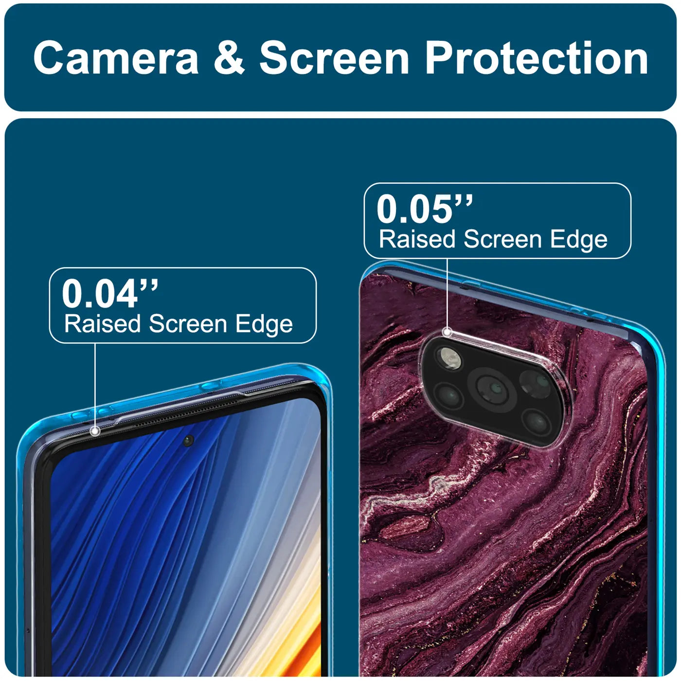 Xiaomi Poco X3 Pro Hülle, Marmor-Design, Nahaufnahme, Rückseite und Kante