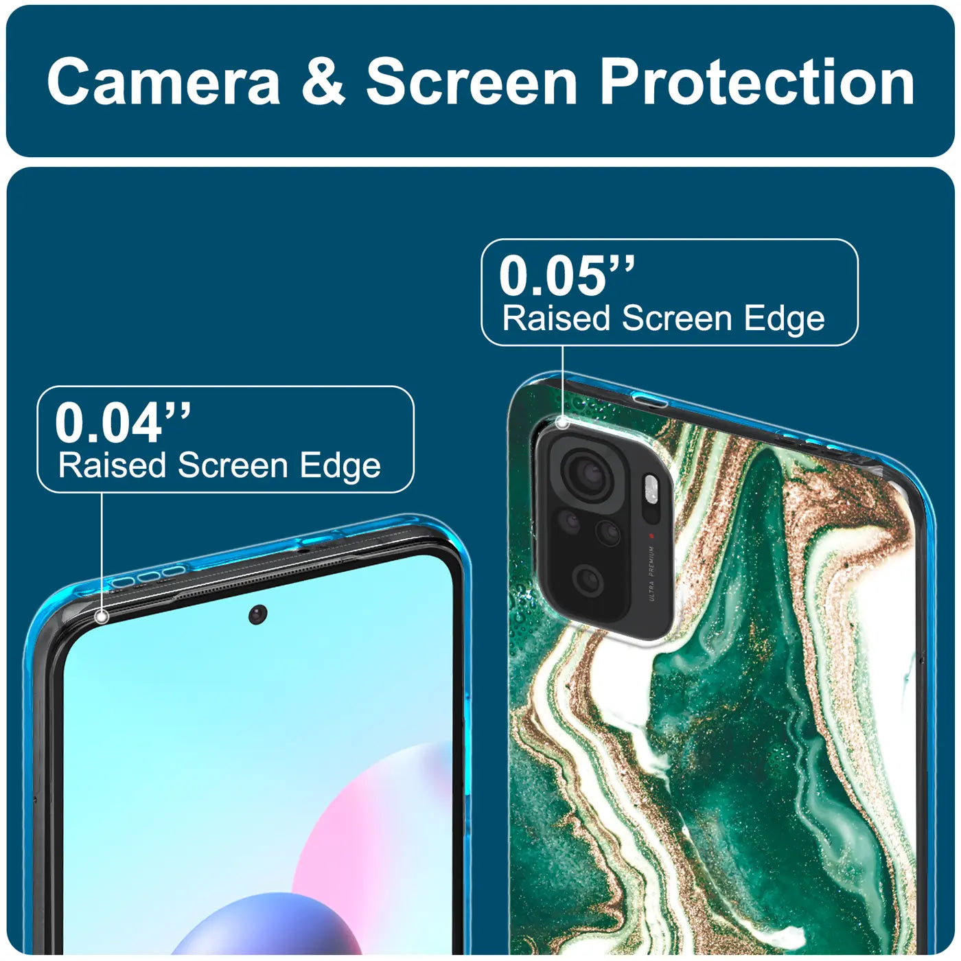 Grüne Marmor-Hülle mit Sand-Design auf Xiaomi Redmi Note 11 Pro 5G, Rückansicht.