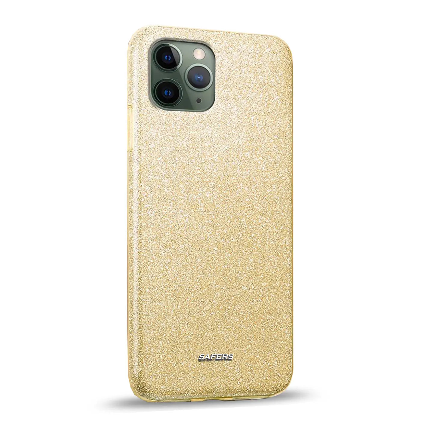Goldfarbene Glitzer-TPU-Hülle für iPhone 11 Pro, von schräg oben gesehen.