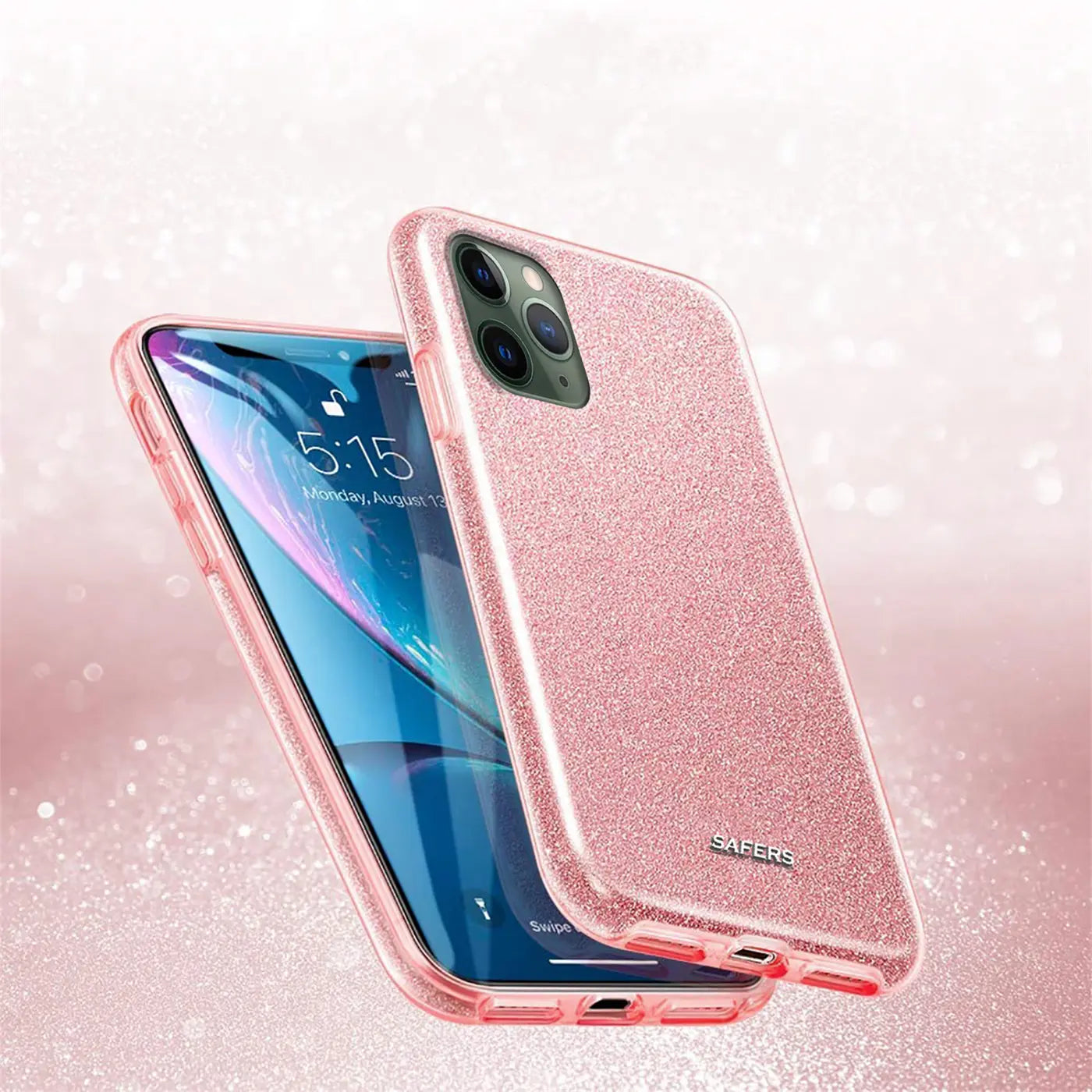Rosa Glitzer TPU Hülle auf iPhone 11 Pro, Seitenansicht