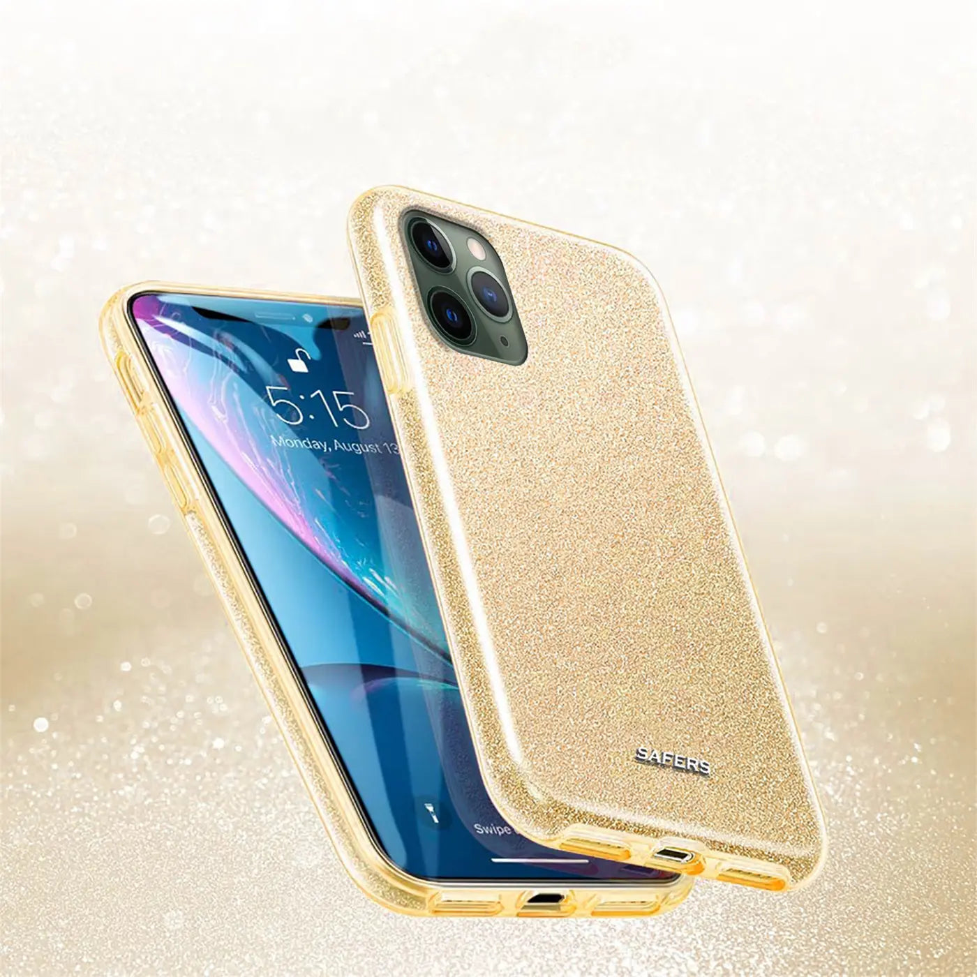 Goldene Glitzer TPU Hülle für iPhone 12 Pro Max, von schräg vorne
