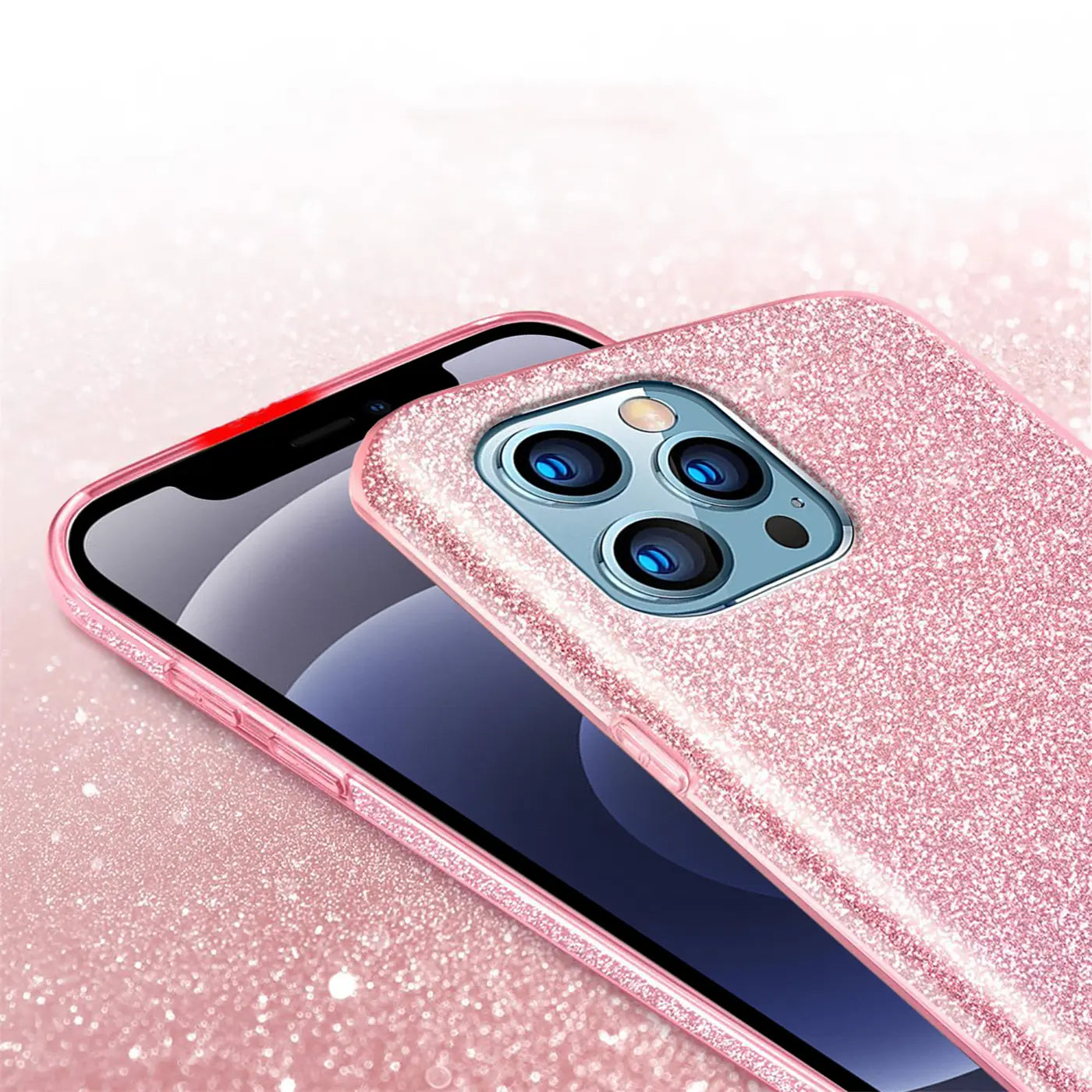 Rosa Glitzer TPU Hülle auf iPhone 12 Pro Max, Nahaufnahme