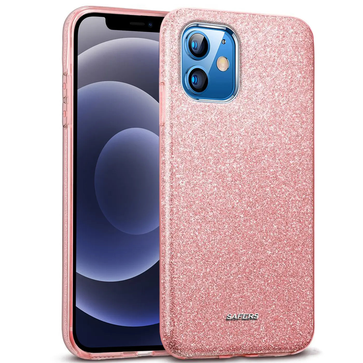 Rosa Glitzer TPU Hülle auf iPhone 12 / 12 Pro, Nahaufnahme, von vorne