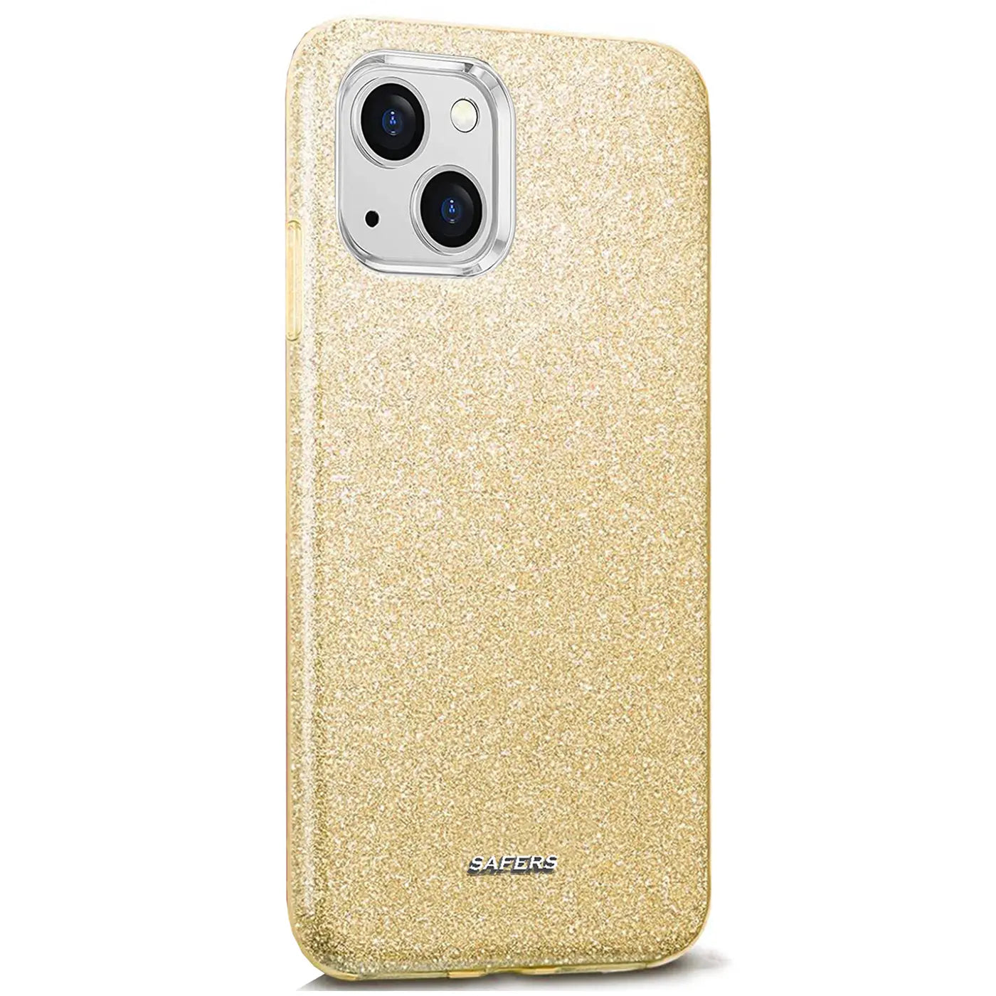 Goldene Glitzer TPU Hülle für iPhone 13 Mini, Rückansicht, leicht schräg