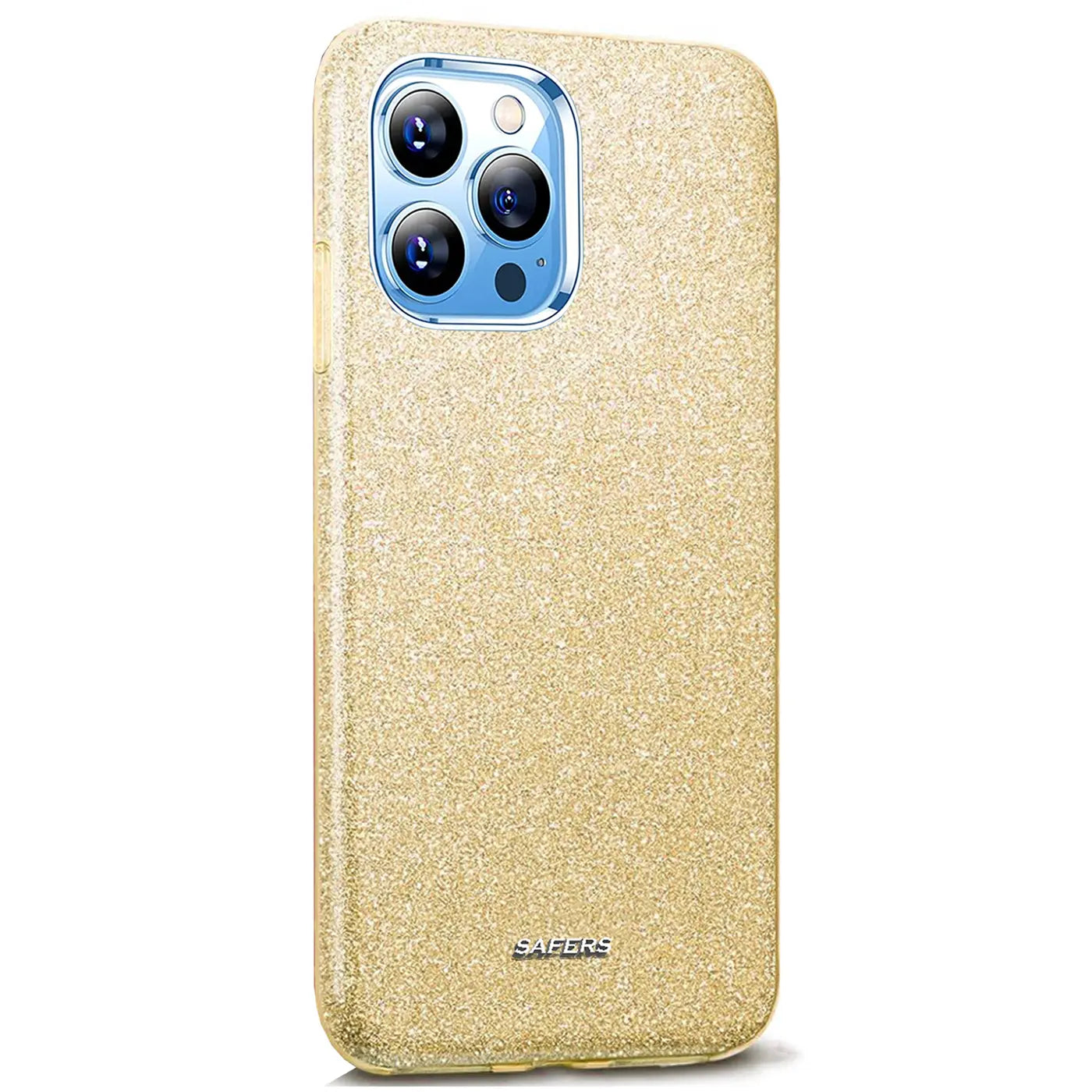 Goldene Glitzer TPU Hülle für iPhone 13 Pro, Rückansicht, leicht schräg