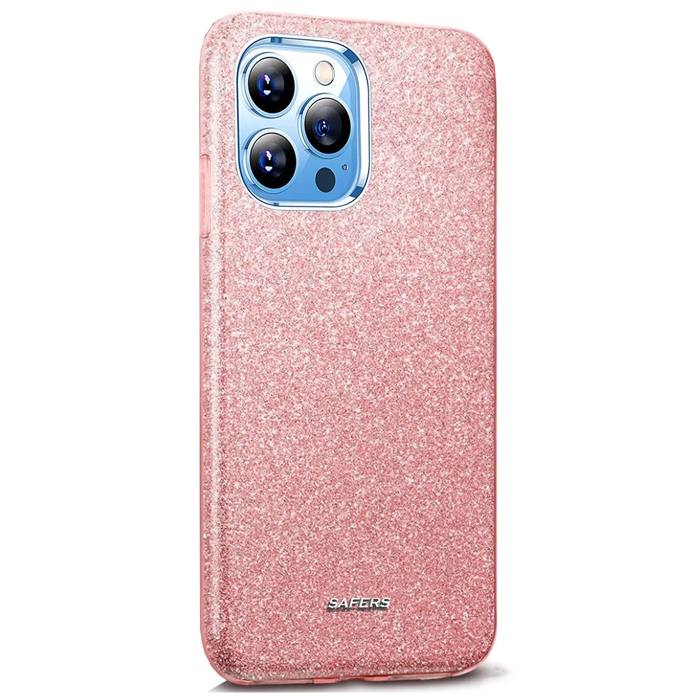 Rosa glitzernde TPU-Hülle für iPhone 13 Pro Max, von schräg oben fotografiert.