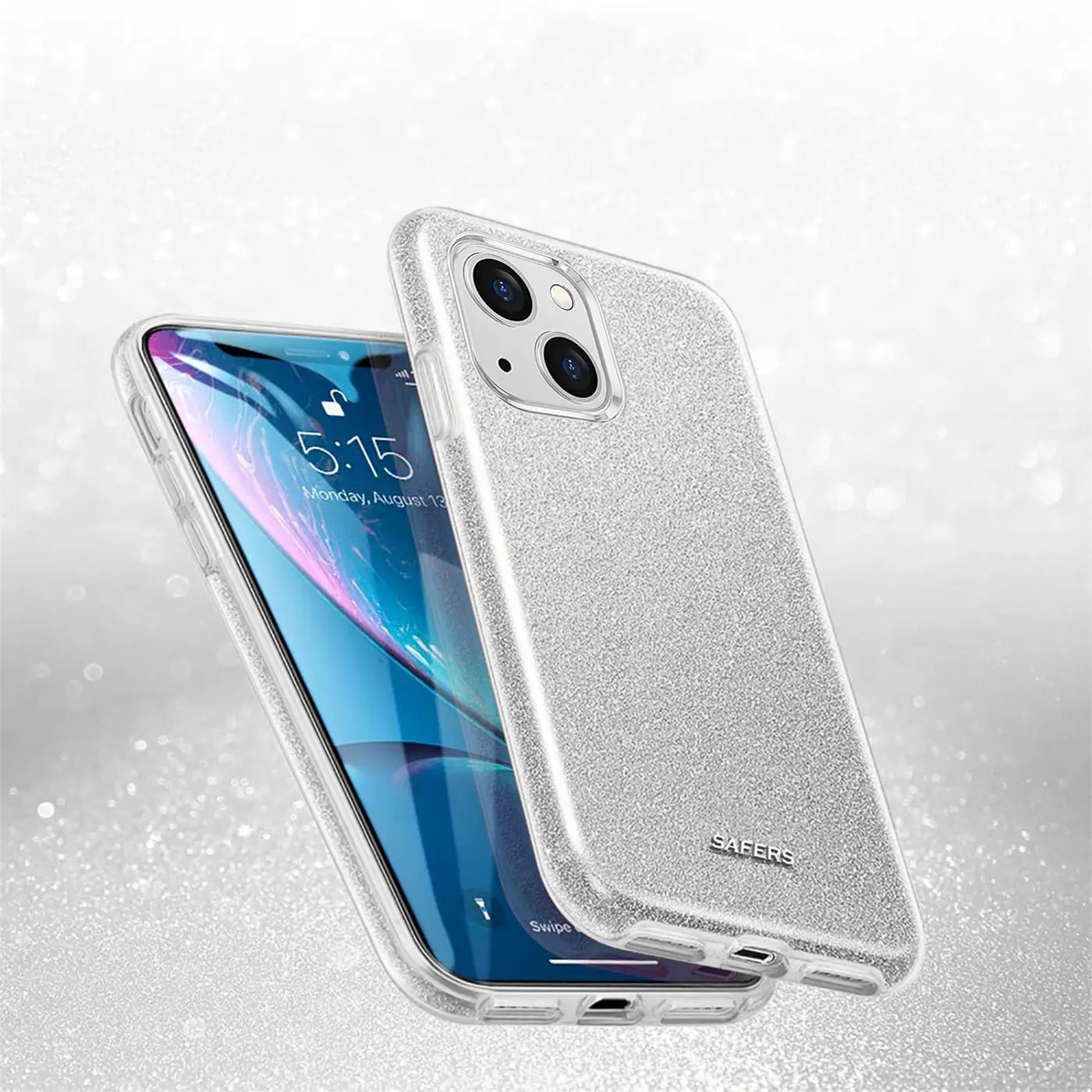 Silberne Glitzer TPU Hülle auf iPhone 13, Seitenansicht