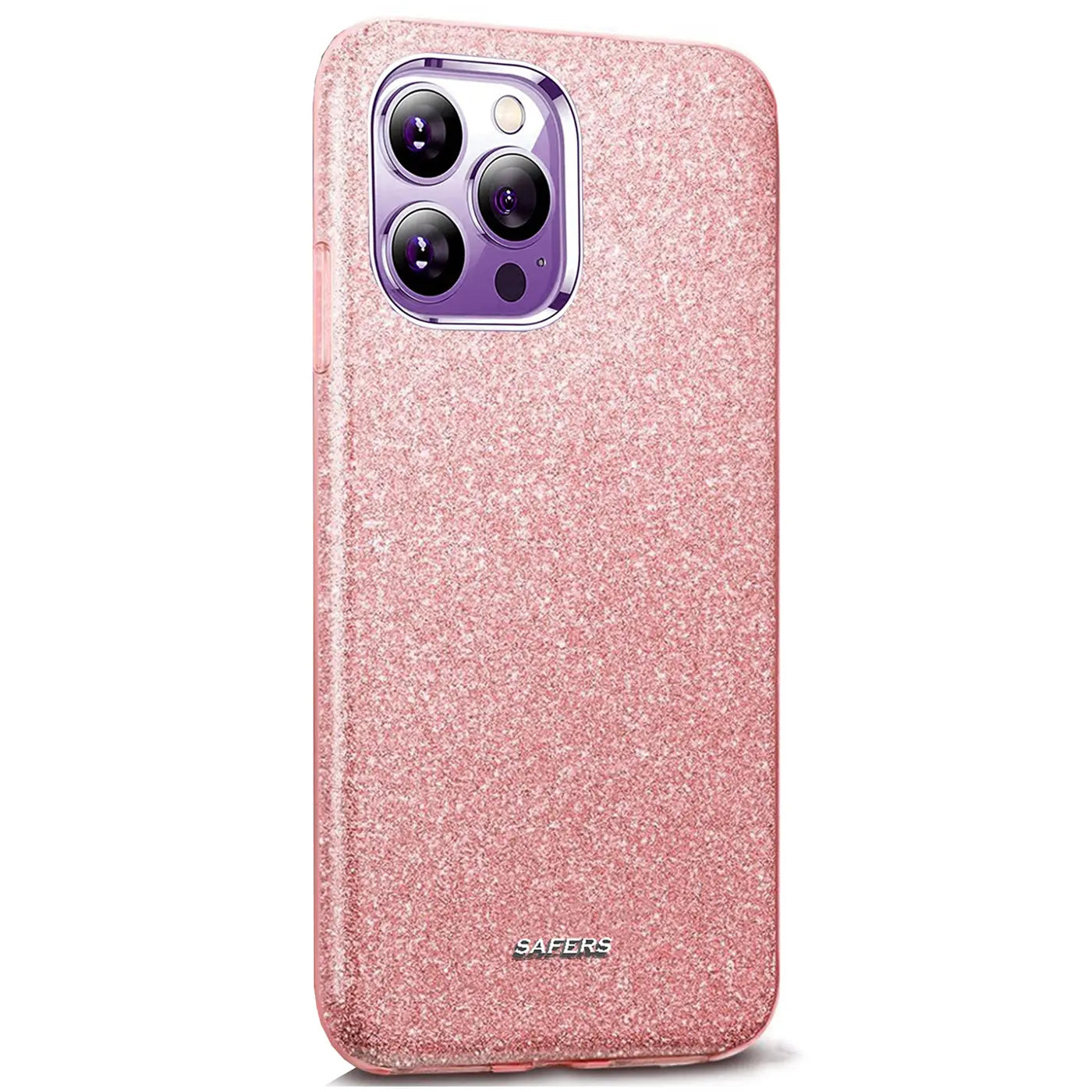 Rosa Glitzer TPU Hülle für iPhone 14 Pro Max, Rückansicht, leicht schräg
