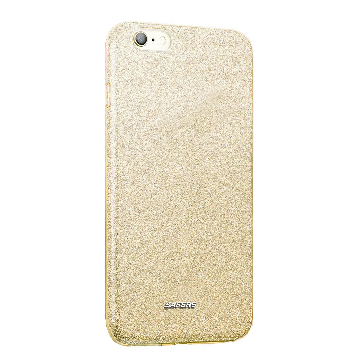 Goldfarbene Glitzer-TPU-Hülle für iPhone 6/6S, von hinten, leicht schräg.