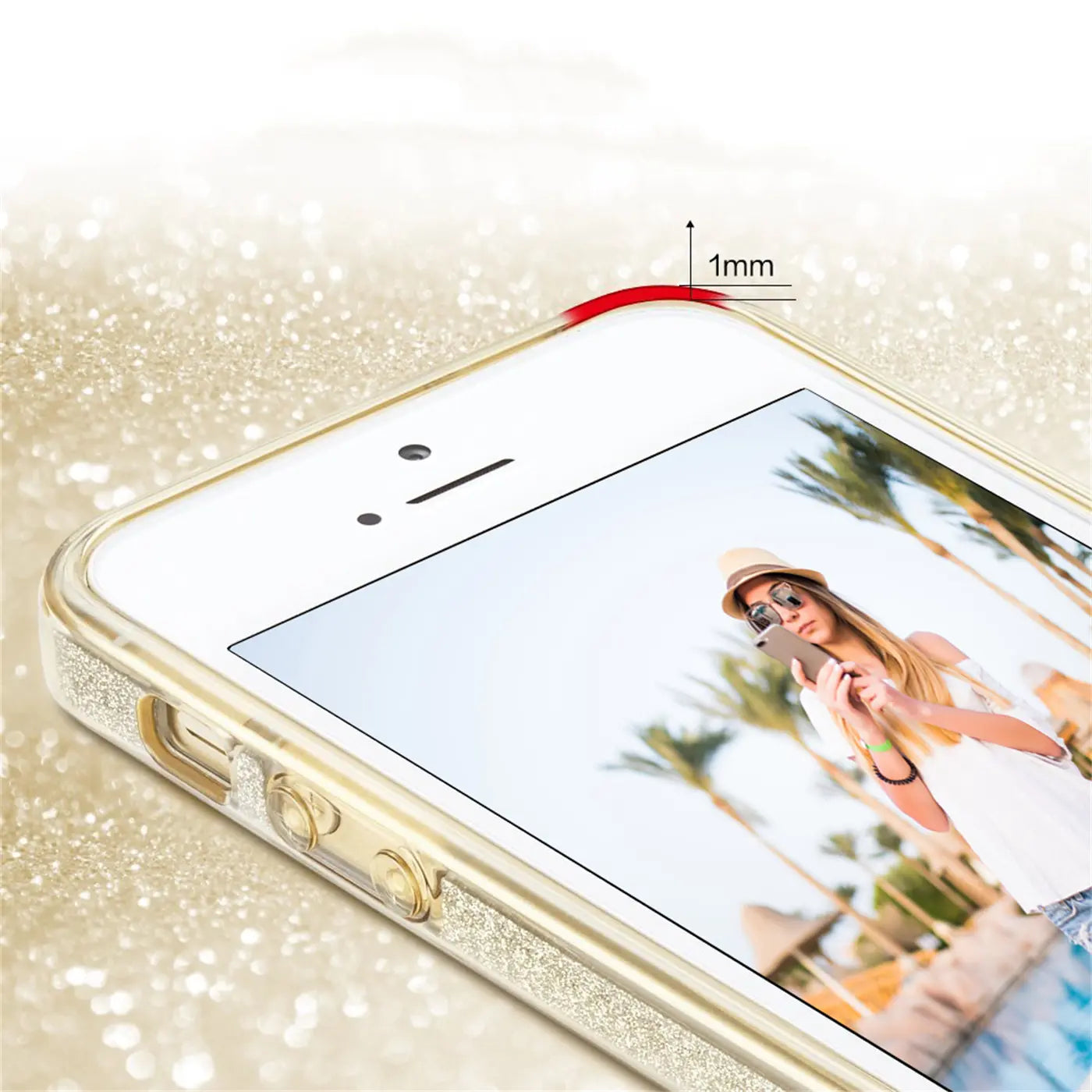 Goldene Glitzer-TPU-Hülle für iPhone 6s Plus/6 Plus, Nahaufnahme von oben.
