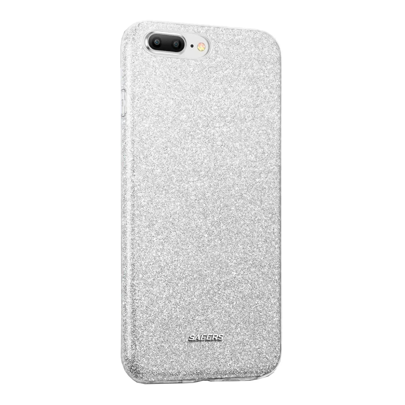 Silberne Glitzer TPU Hülle auf iPhone 7 Plus/8 Plus, von hinten, leicht schräg