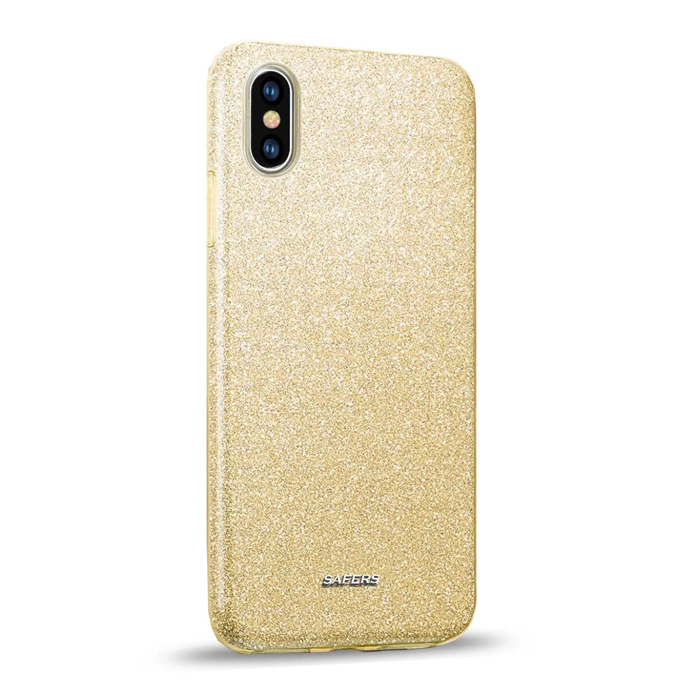 Goldene Glitzer TPU Hülle für iPhone X/XS, Rückansicht, leicht schräg