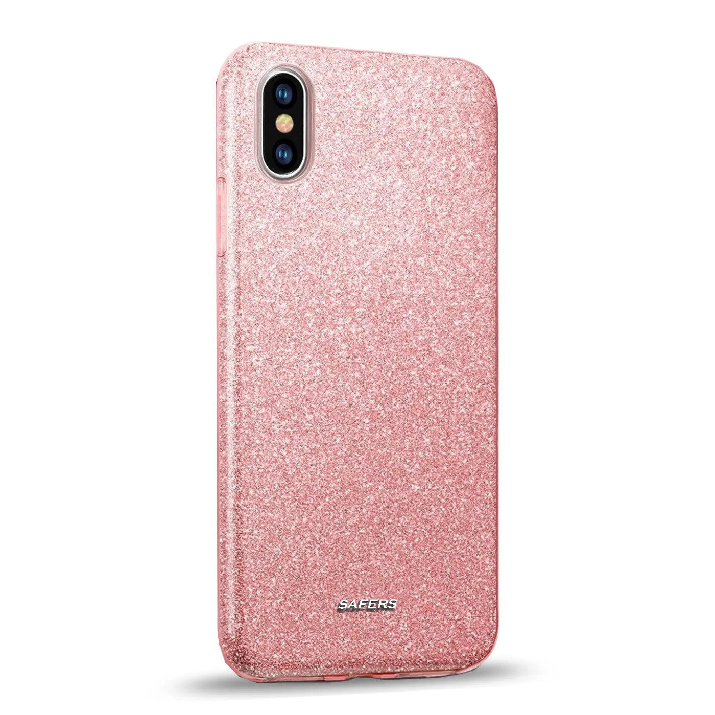 Rosa Glitzer TPU Hülle für iPhone X/XS, Rückansicht, leicht schräg