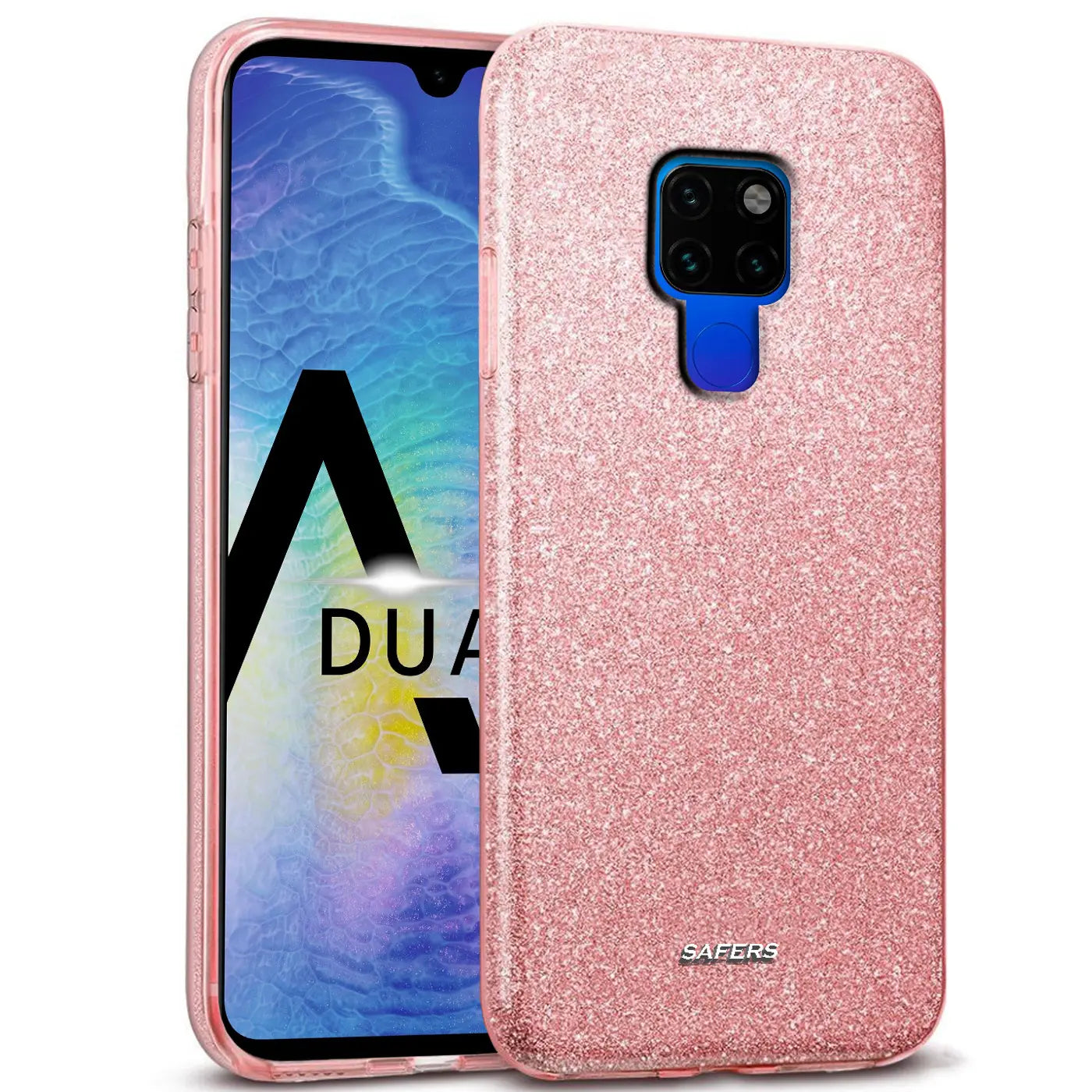 Rosa Glitzer TPU Hülle für Huawei Mate 20, von vorne leicht schräg