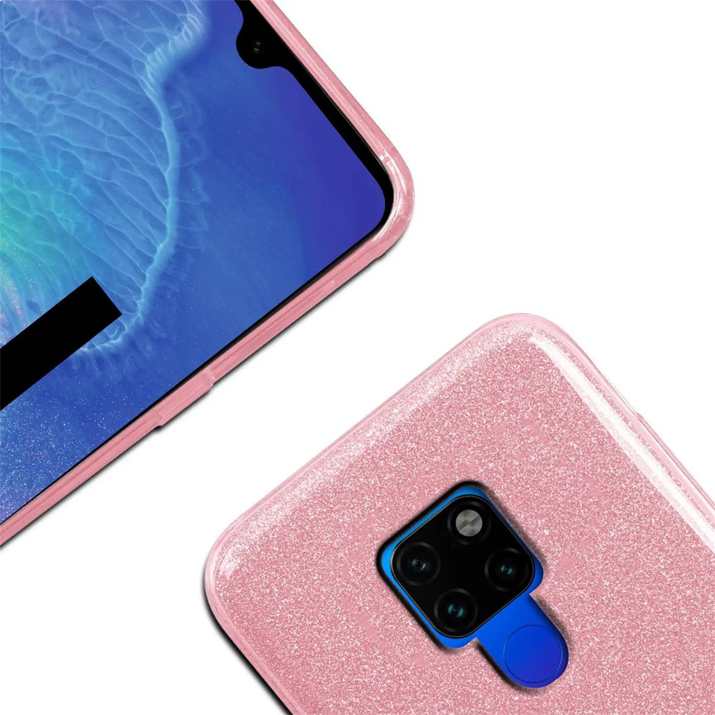 Rosa Glitzer TPU Hülle auf Huawei Mate 20, Nahaufnahme, von oben