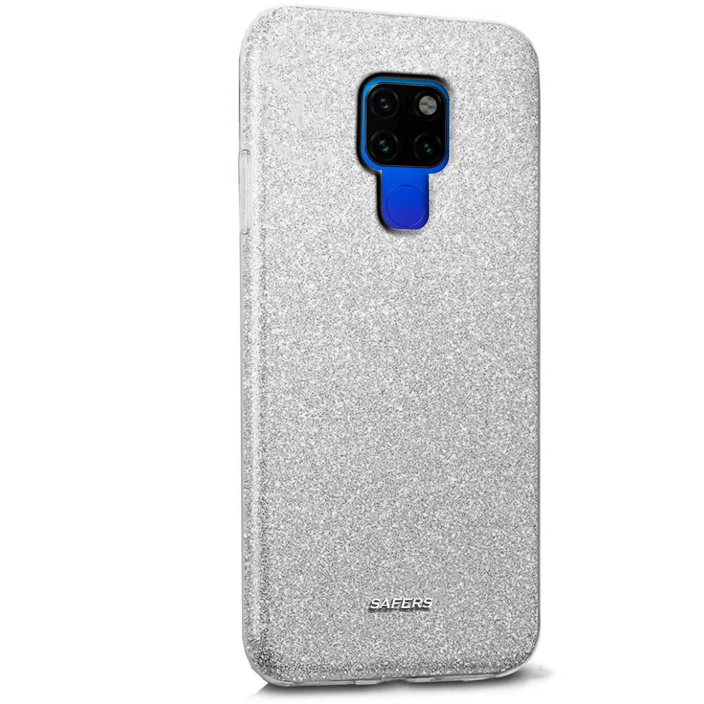 Silberne Glitzer TPU Hülle für Huawei Mate 20, Rückansicht, leicht schräg.