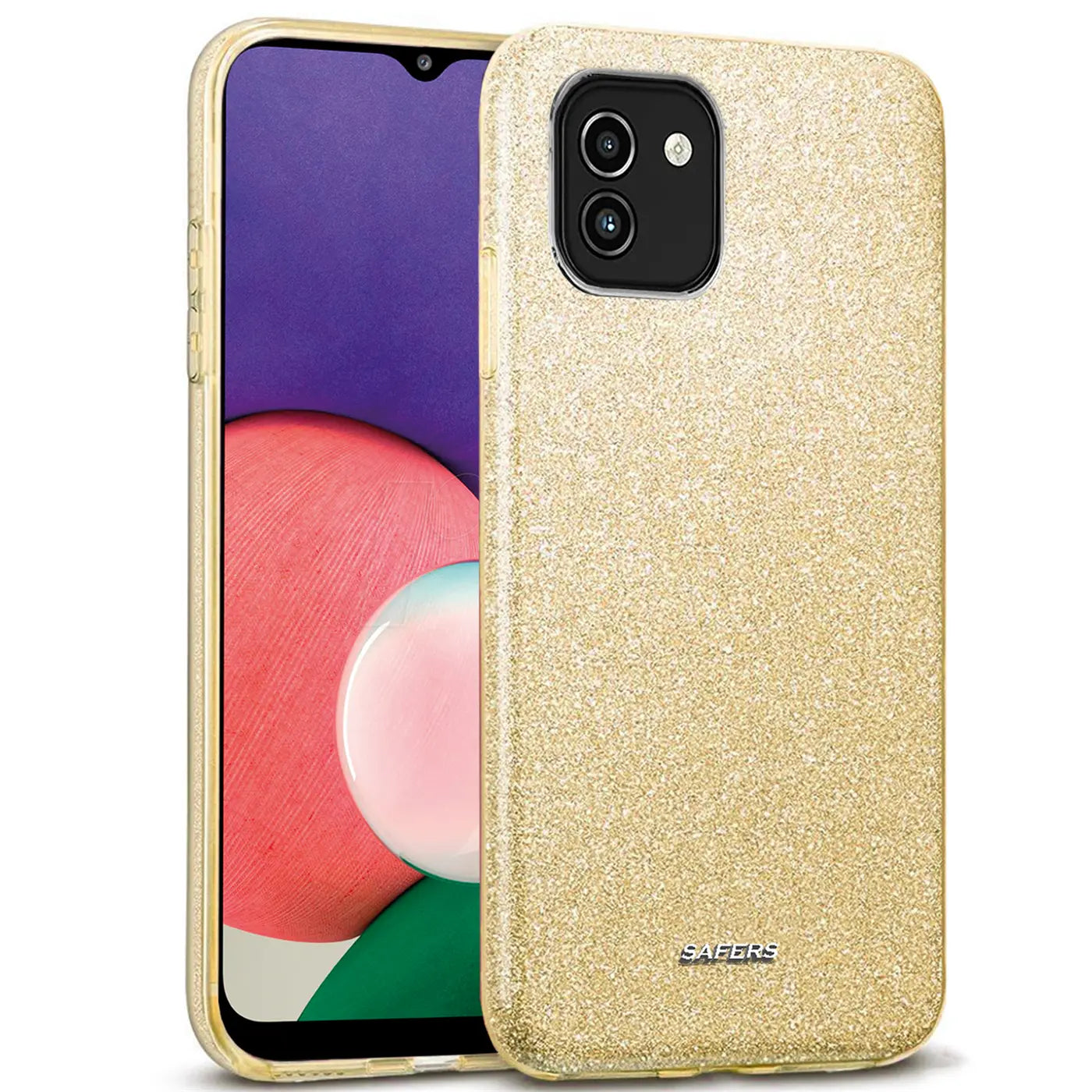 Goldene Glitzer TPU Hülle auf Samsung Galaxy A03, Vorderansicht