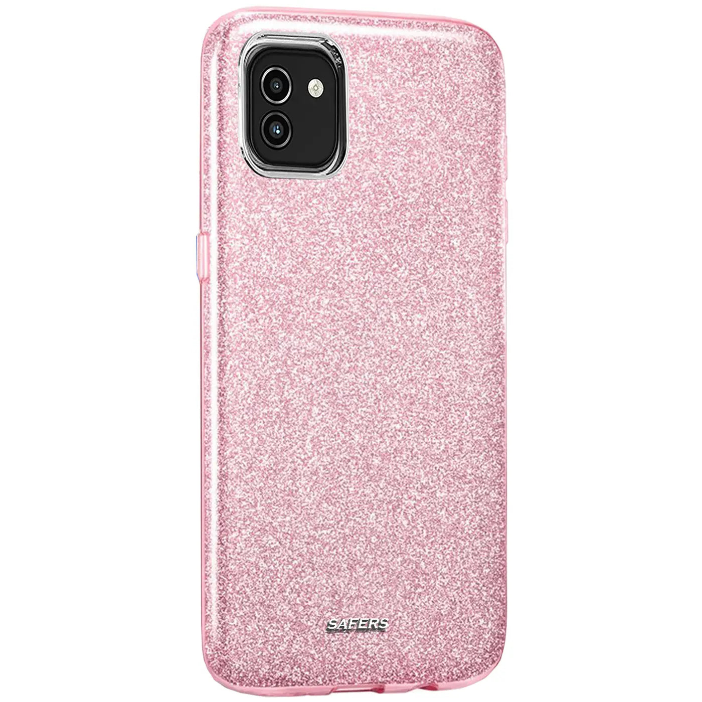 Rosa Glitzer TPU Hülle für Samsung Galaxy A03, Rückansicht, leicht schräg.