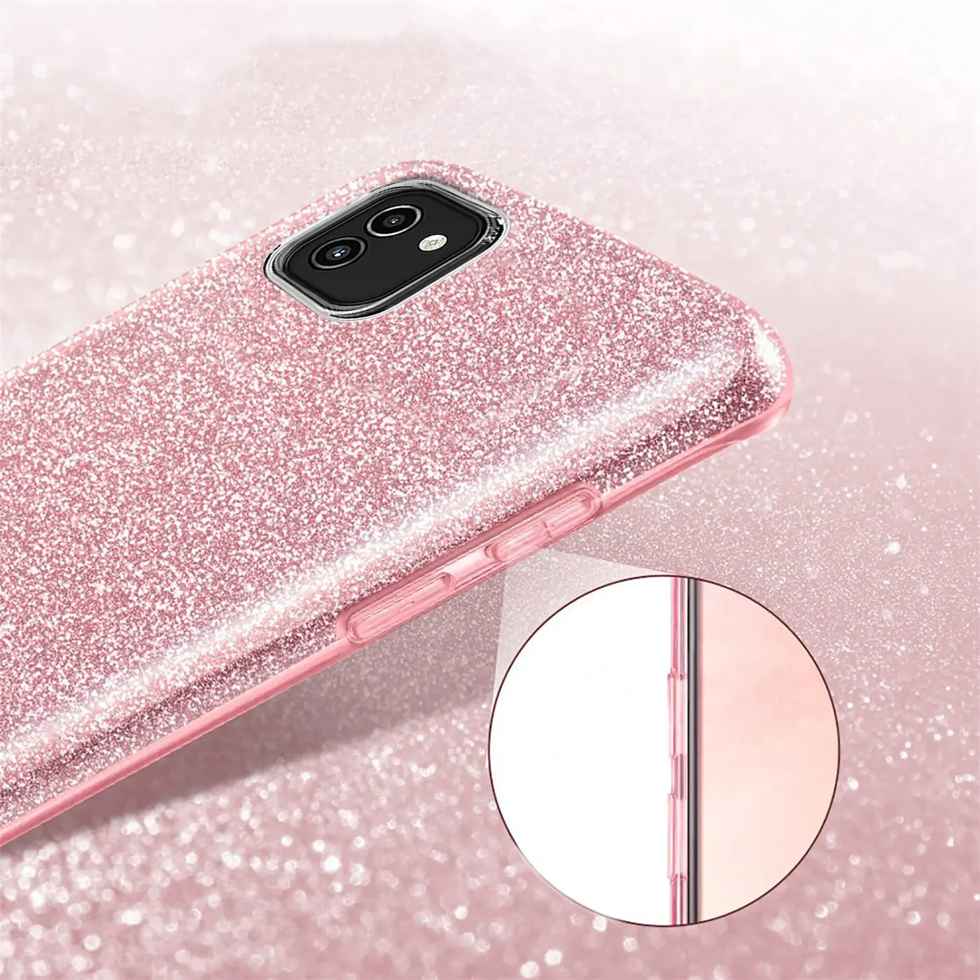 Rosa Glitzer TPU Hülle für Samsung Galaxy A03, Seitenansicht