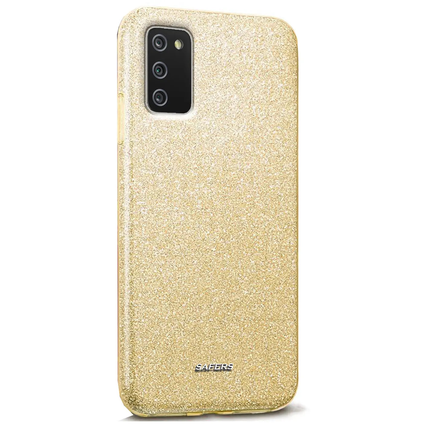 Goldene Glitzer TPU Hülle für Samsung Galaxy A03s, Rückansicht, leicht schräg
