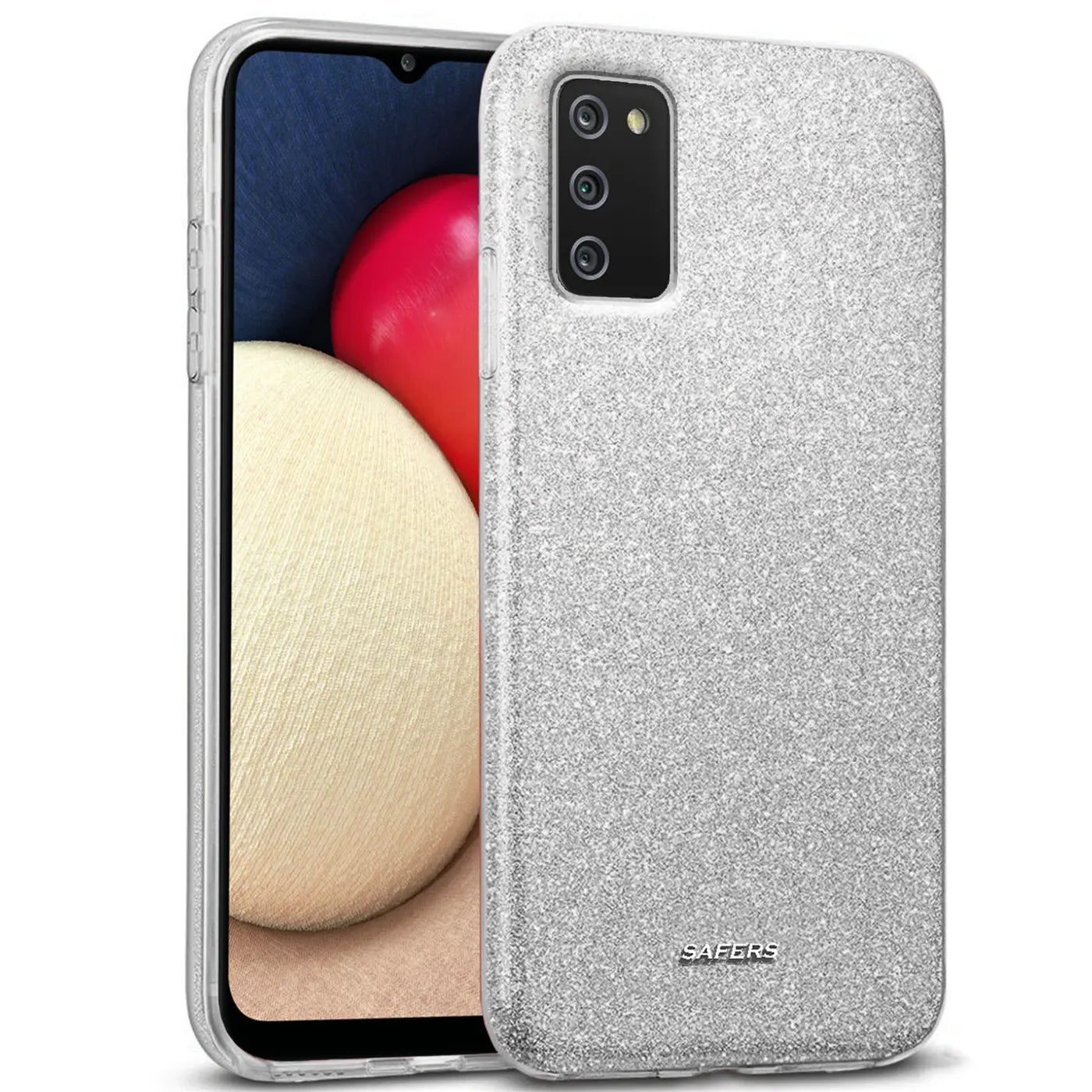 Silberne Glitzer TPU Hülle auf Samsung Galaxy A03s, Rückansicht