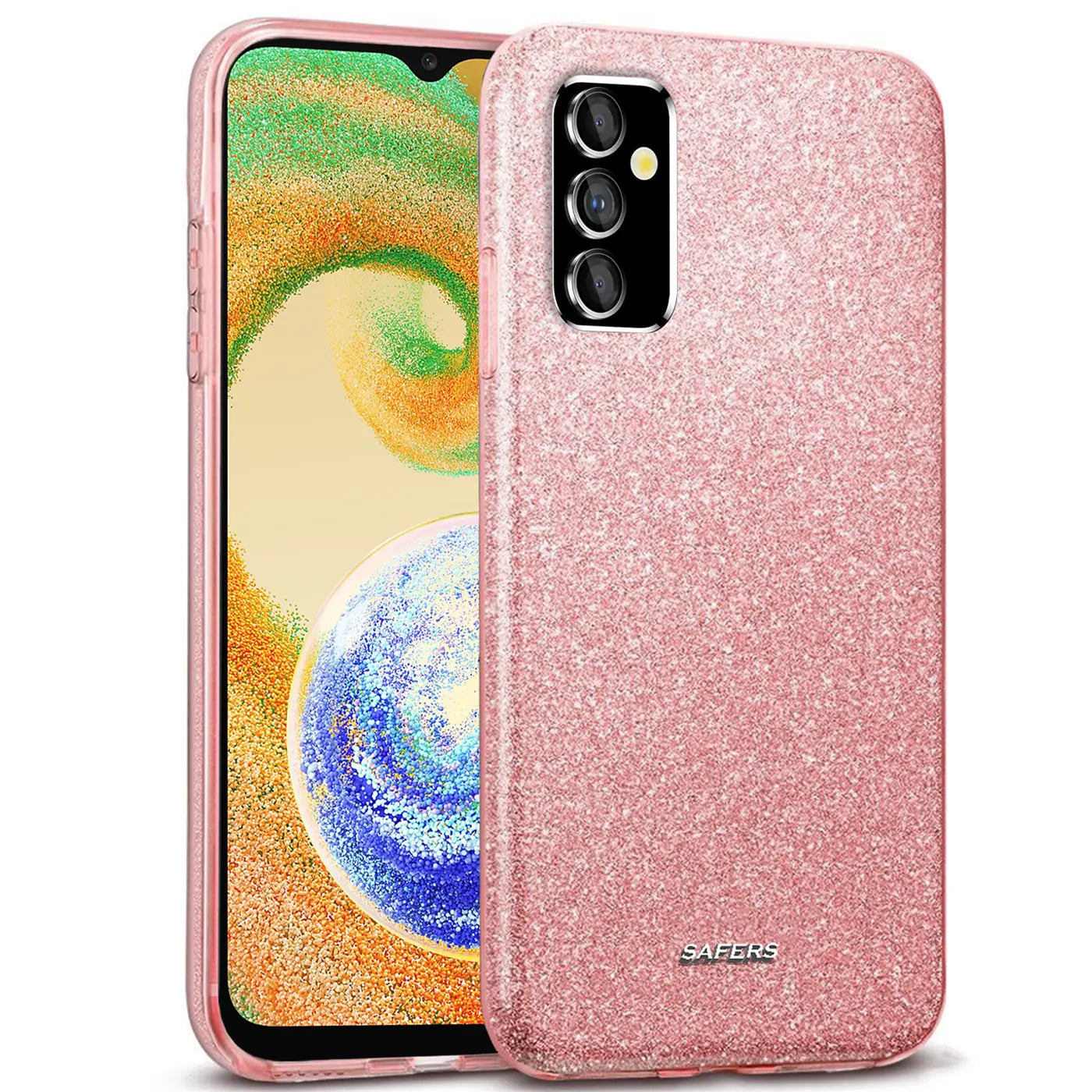 Rosa Glitzer TPU Hülle auf Samsung Galaxy A13 5G / A04s, von vorne links