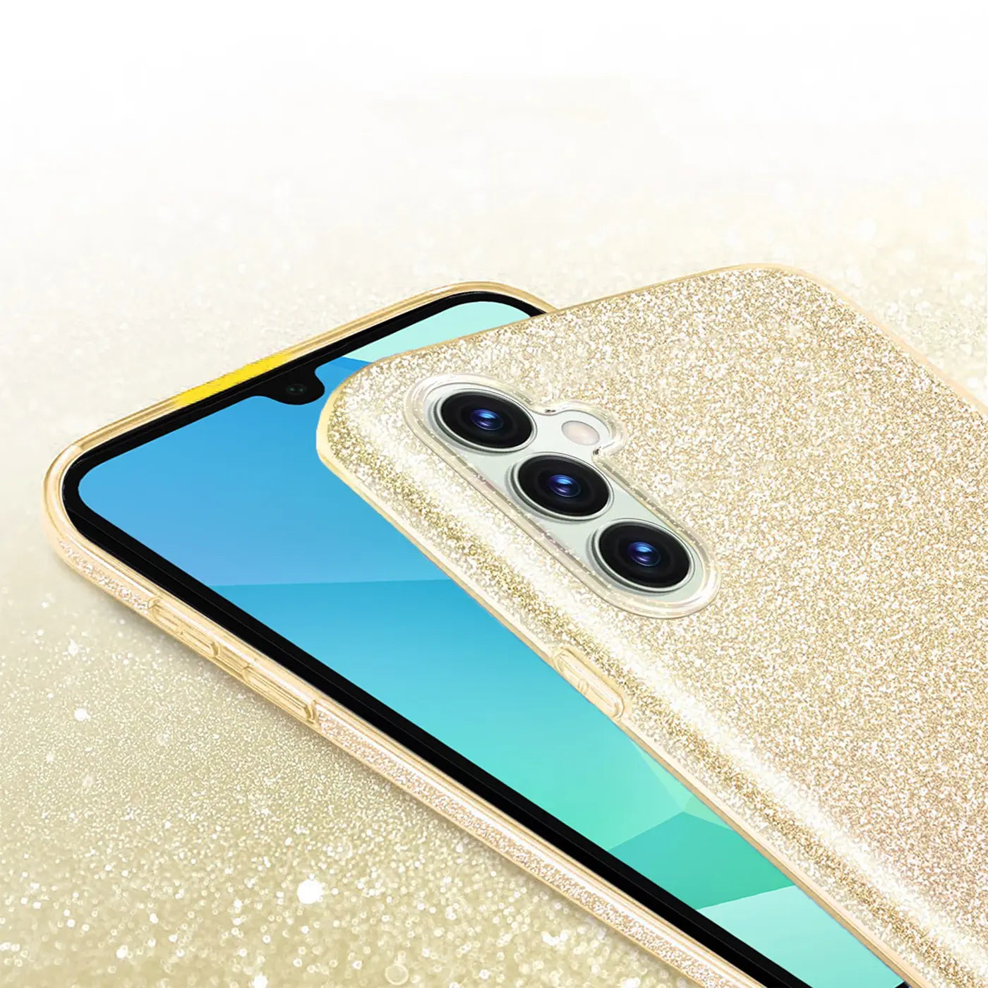 Goldene Glitzer TPU Hülle auf Samsung Galaxy A16 5G, Nahaufnahme von hinten