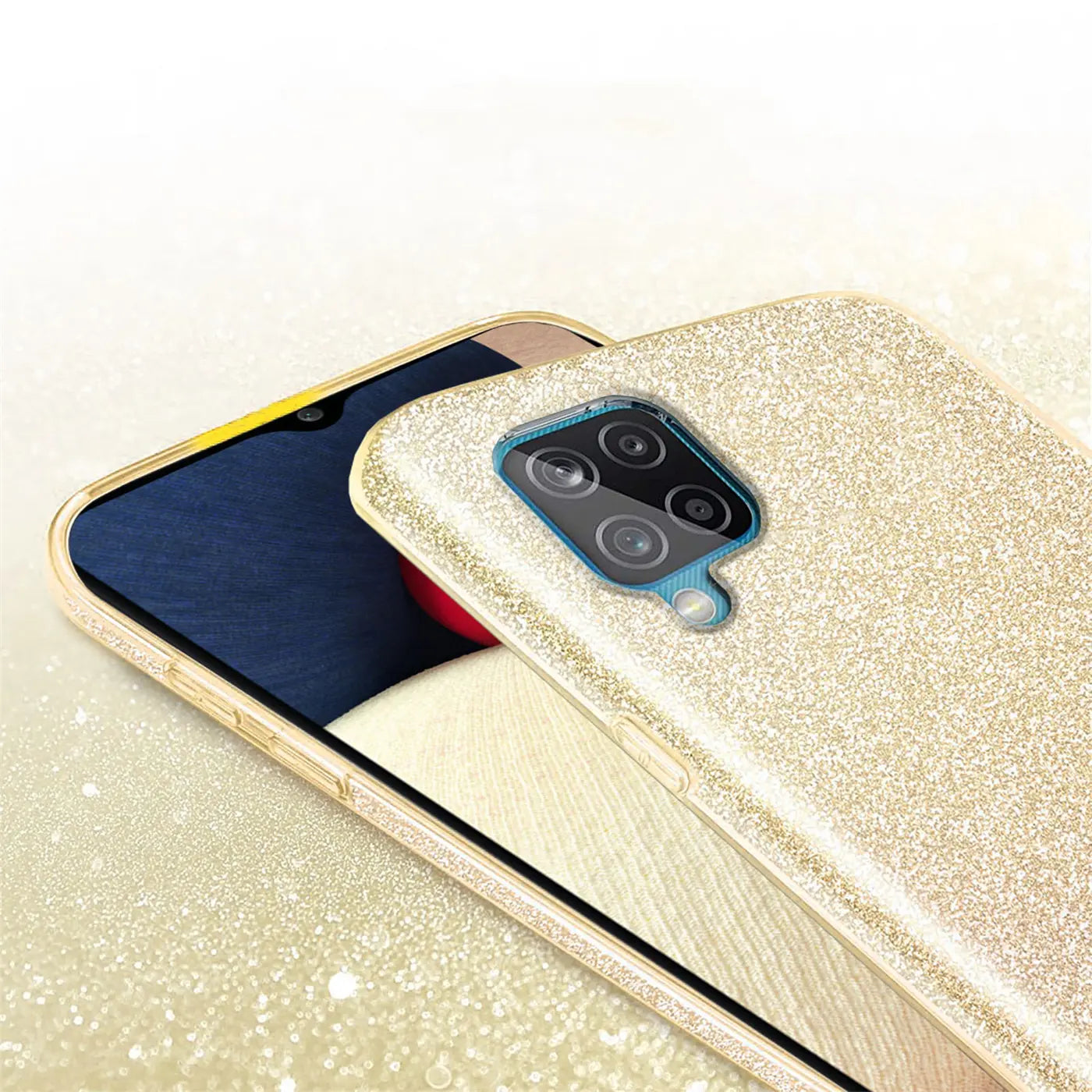 Goldene Glitzer TPU Hülle auf Samsung Galaxy A22 4G/M32/M22, Nahaufnahme