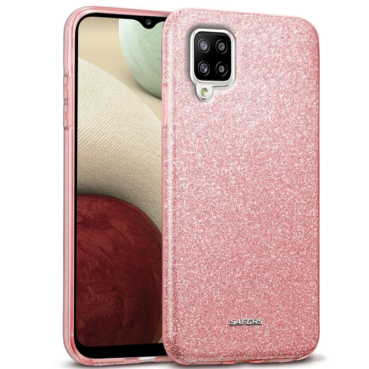 Rosa Glitzer TPU Hülle auf Samsung A22 4G/M32/M22, von vorne schräg