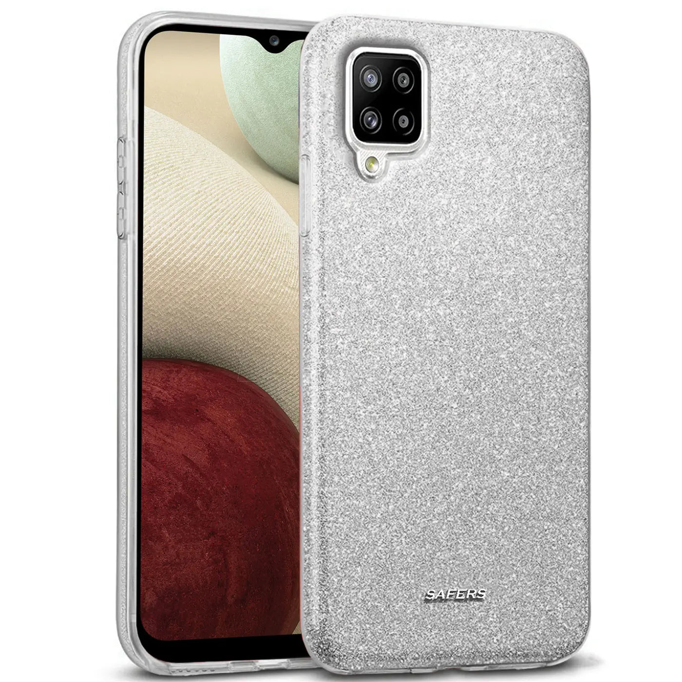 Silberne Glitzer TPU Hülle auf Samsung Galaxy A22 4G/M32/M22, von schräg vorne