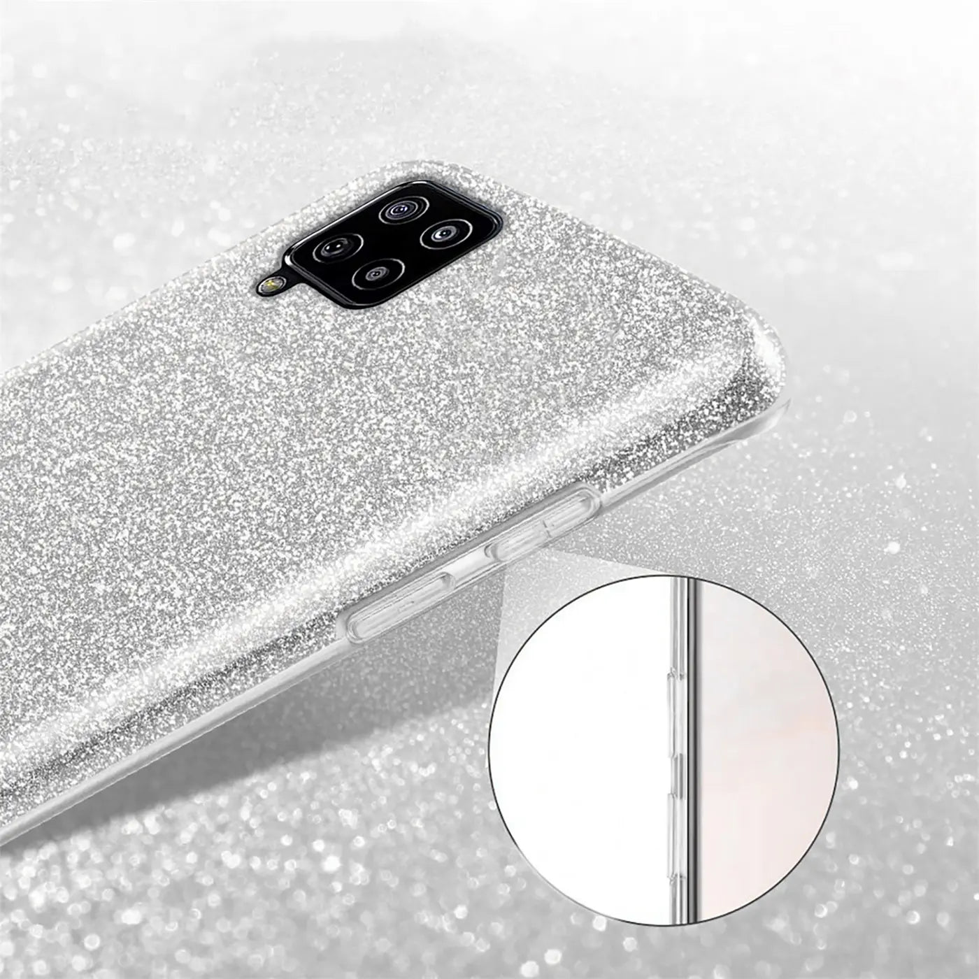 Silberne Glitzer-TPU-Hülle für Samsung Galaxy A22 4G/M32/M22, Rückansicht.