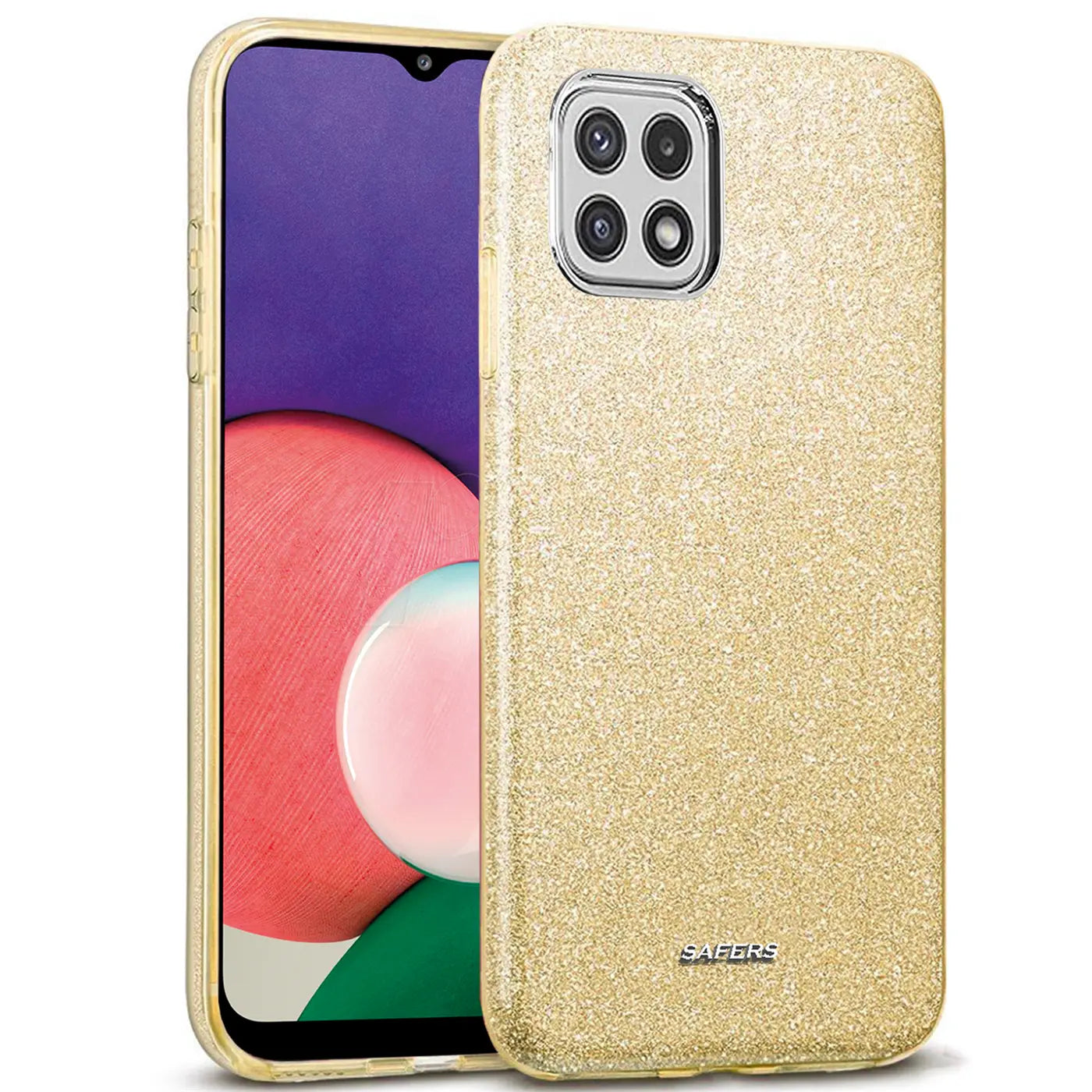 Goldene Glitzer-TPU-Hülle auf Samsung Galaxy A22 5G, Vorderansicht