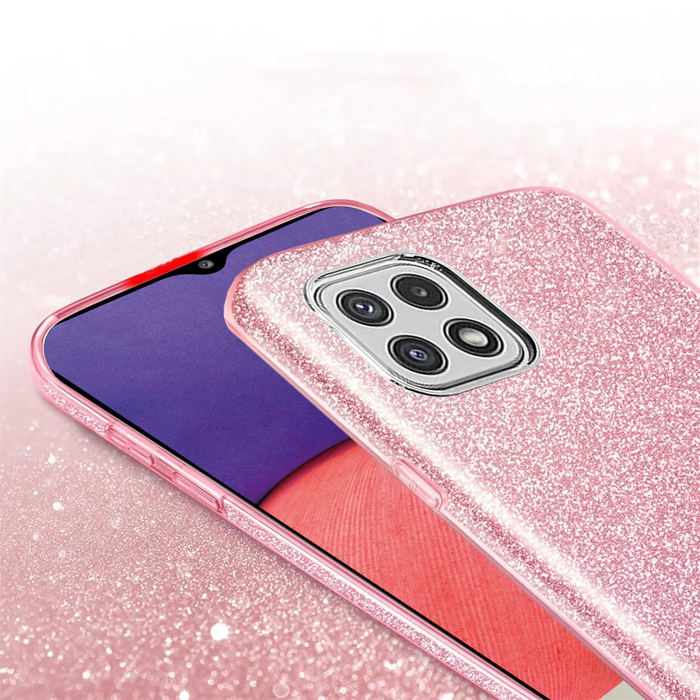 Rosa Glitzer TPU Hülle auf Samsung Galaxy A22 5G, Nahaufnahme von hinten