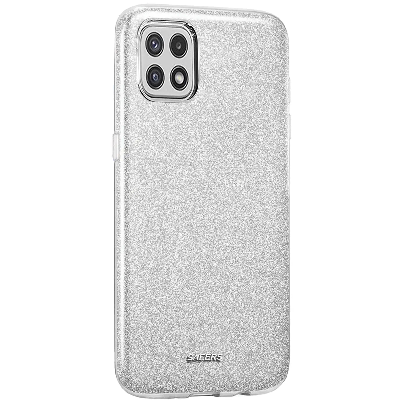 Silberne Glitzer TPU Hülle, Rückansicht, Samsung Galaxy A22 5G.