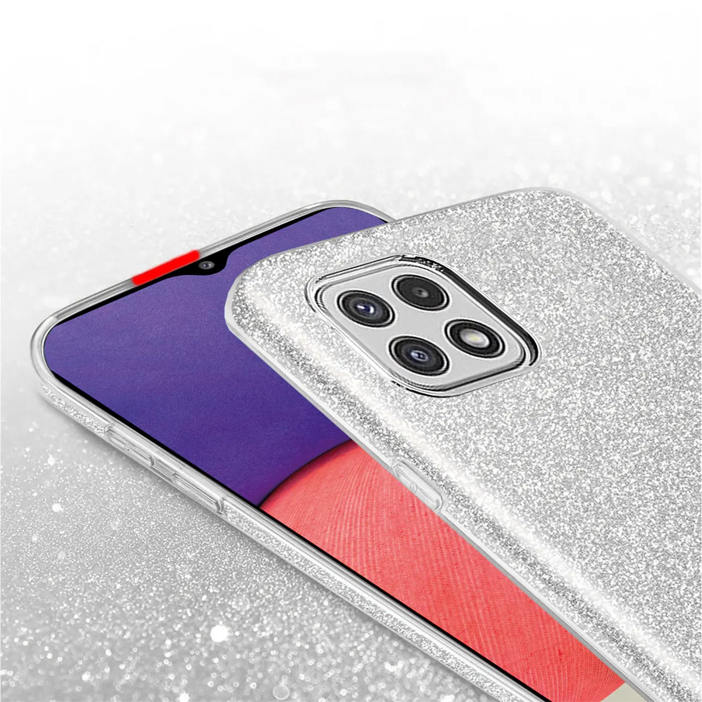 Silberne Glitzer-TPU-Hülle auf Samsung Galaxy A22 5G, Nahaufnahme
