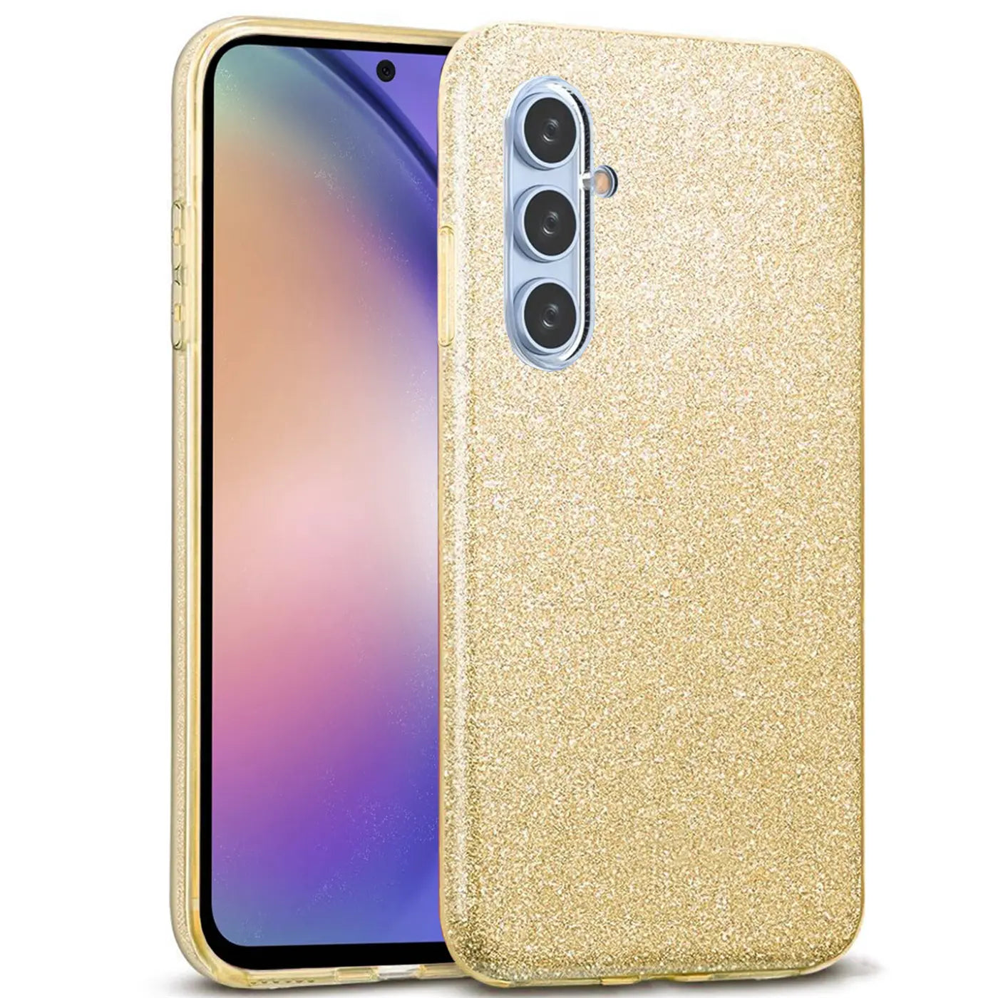 Goldene Glitzer TPU Hülle für Samsung Galaxy A34 5G, von schräg vorne