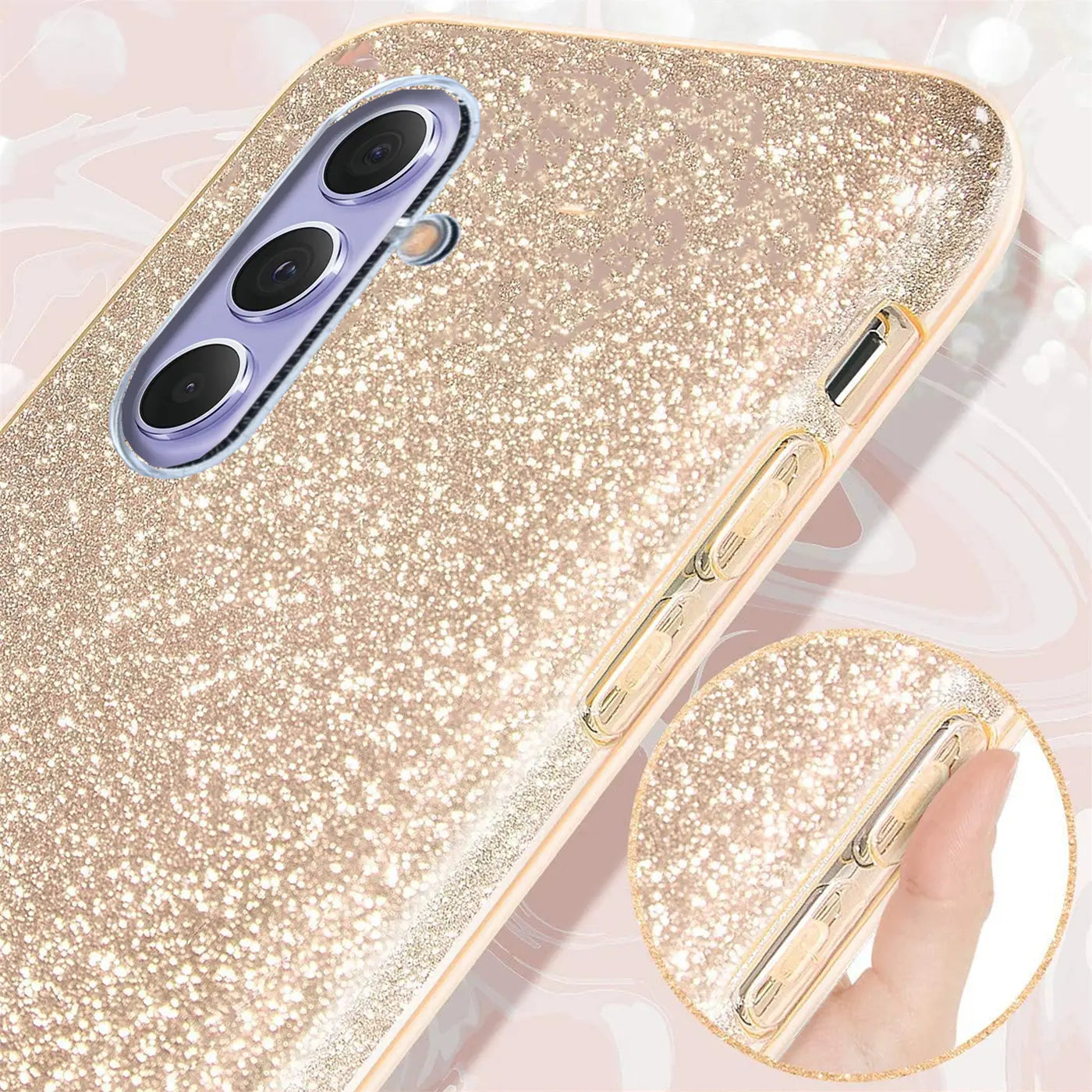 Goldene Glitzer-TPU-Hülle für Samsung Galaxy A34 5G, Nahaufnahme, Rückseite